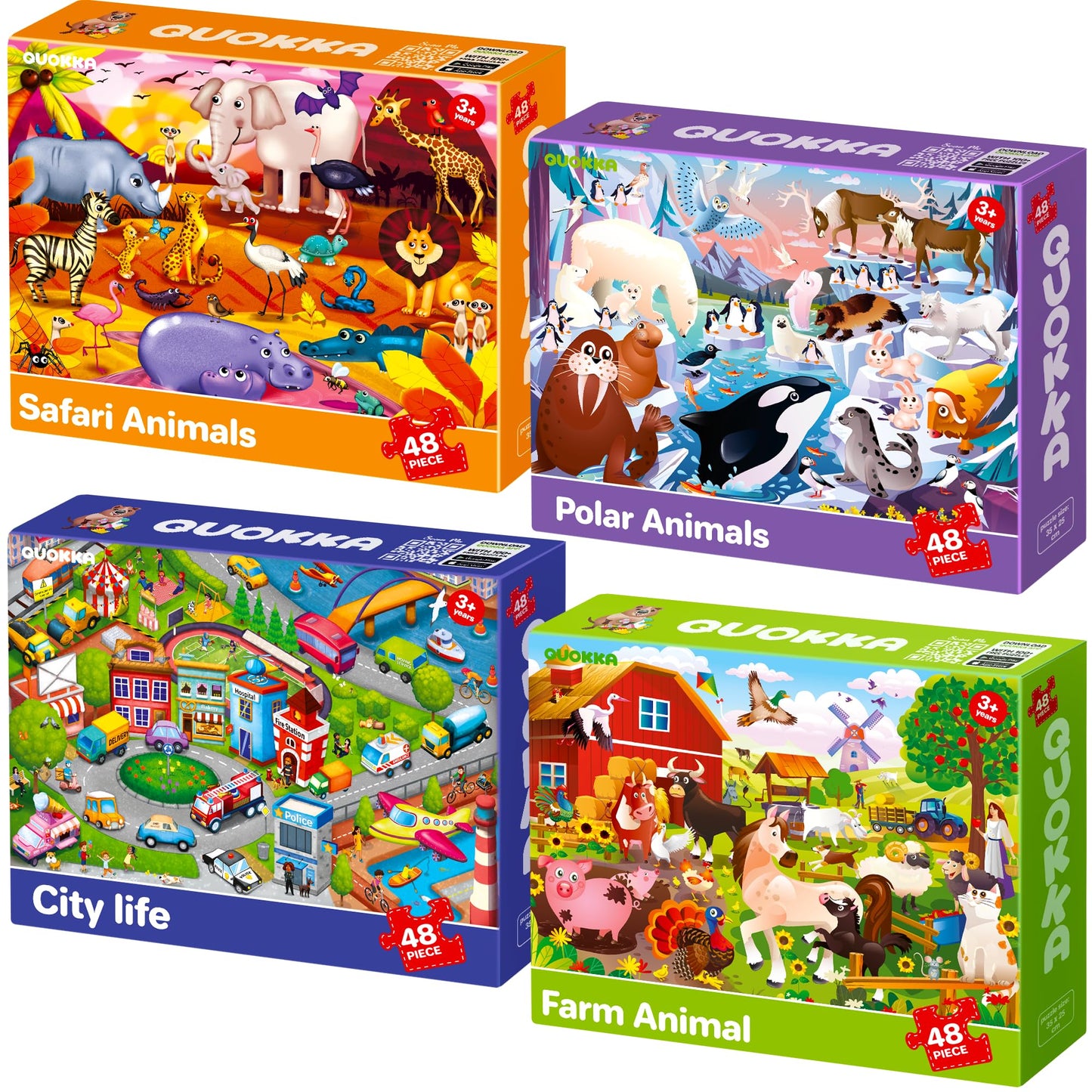 QUOKKA Puzzles for Kids Ages 3-5 | 4 x 48-Piece Jigsaw Puzzles by QUOKKA