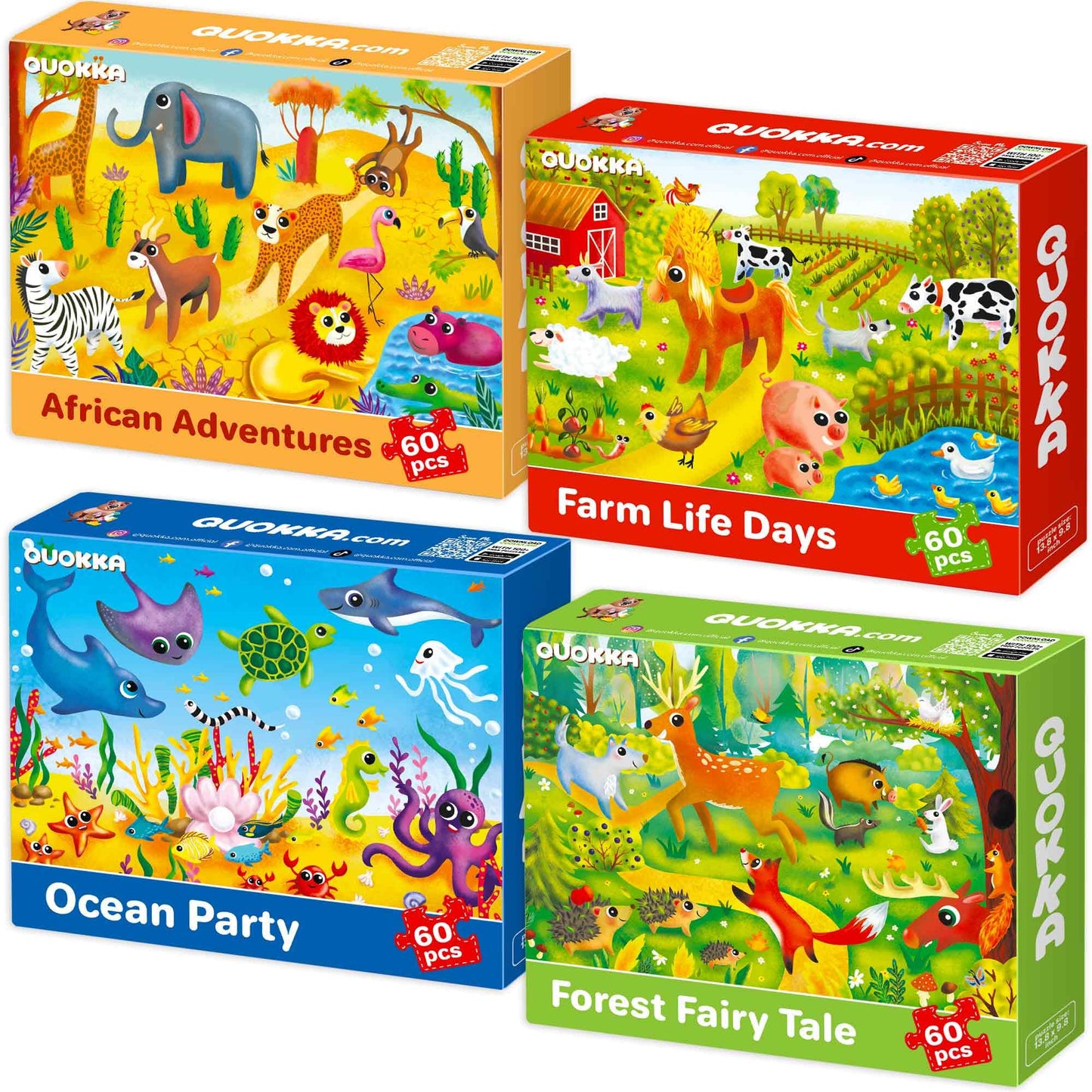 QUOKKA Puzzles for Kids 4-6 | 4x60-Piece Animal Jigsaw Puzzles