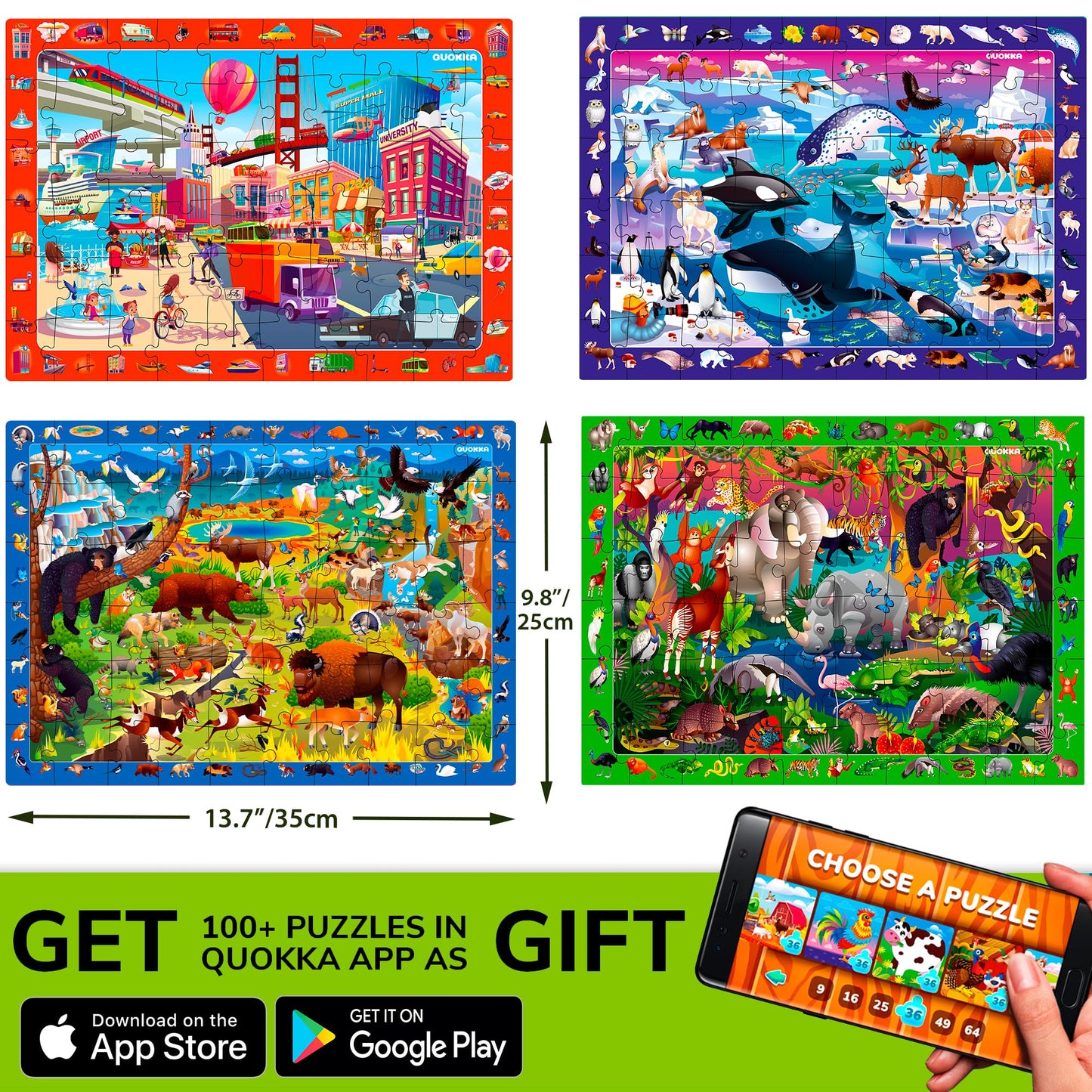 QUOKKA Puzzles for Kids 4-6 — 4 x 60-Piece Learning Puzzles (Forest, Polar, Parks & City Life)