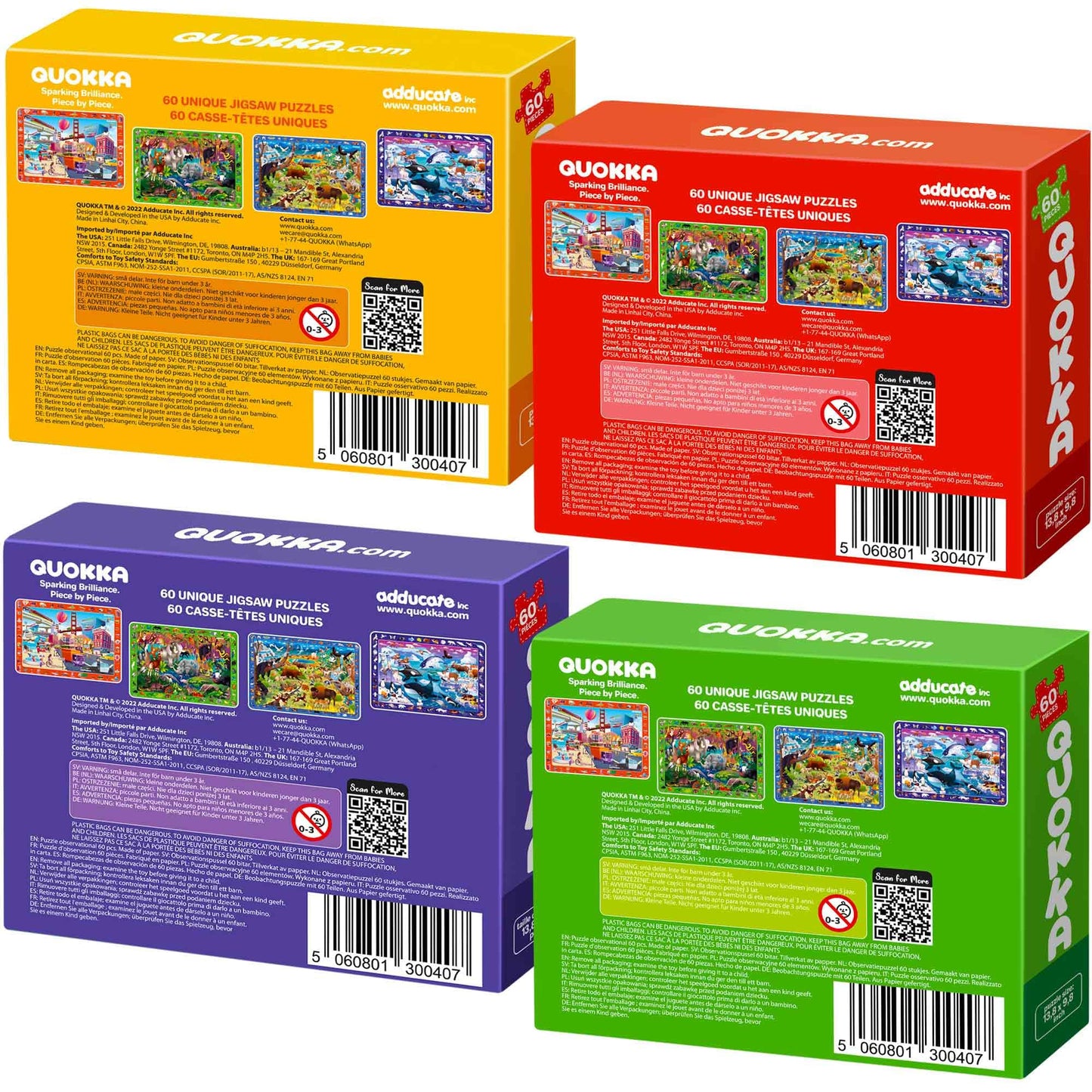 QUOKKA Puzzles for Kids 4-6 — 4 x 60-Piece Learning Puzzles (Forest, Polar, Parks & City Life)