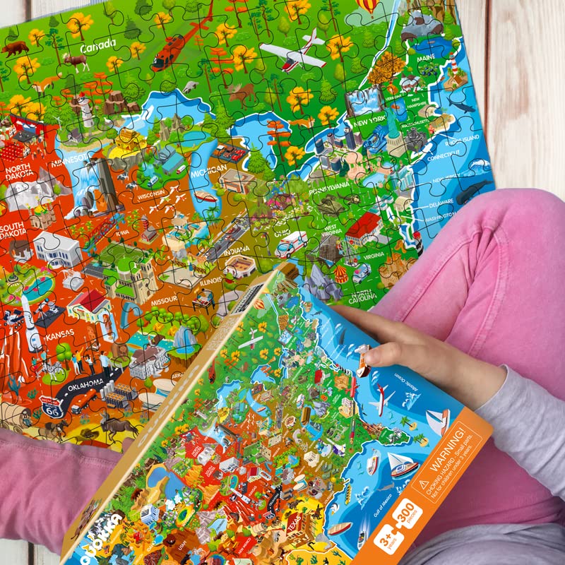 QUOKKA Puzzles for Kids 4-12 | 3-Pack 300-Piece USA Map, World Map & Solar System Puzzles
