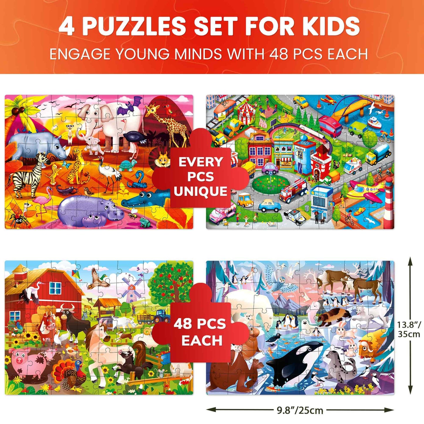 QUOKKA Puzzles for Kids Ages 3-5 | 4 x 48-Piece Jigsaw Puzzles by QUOKKA