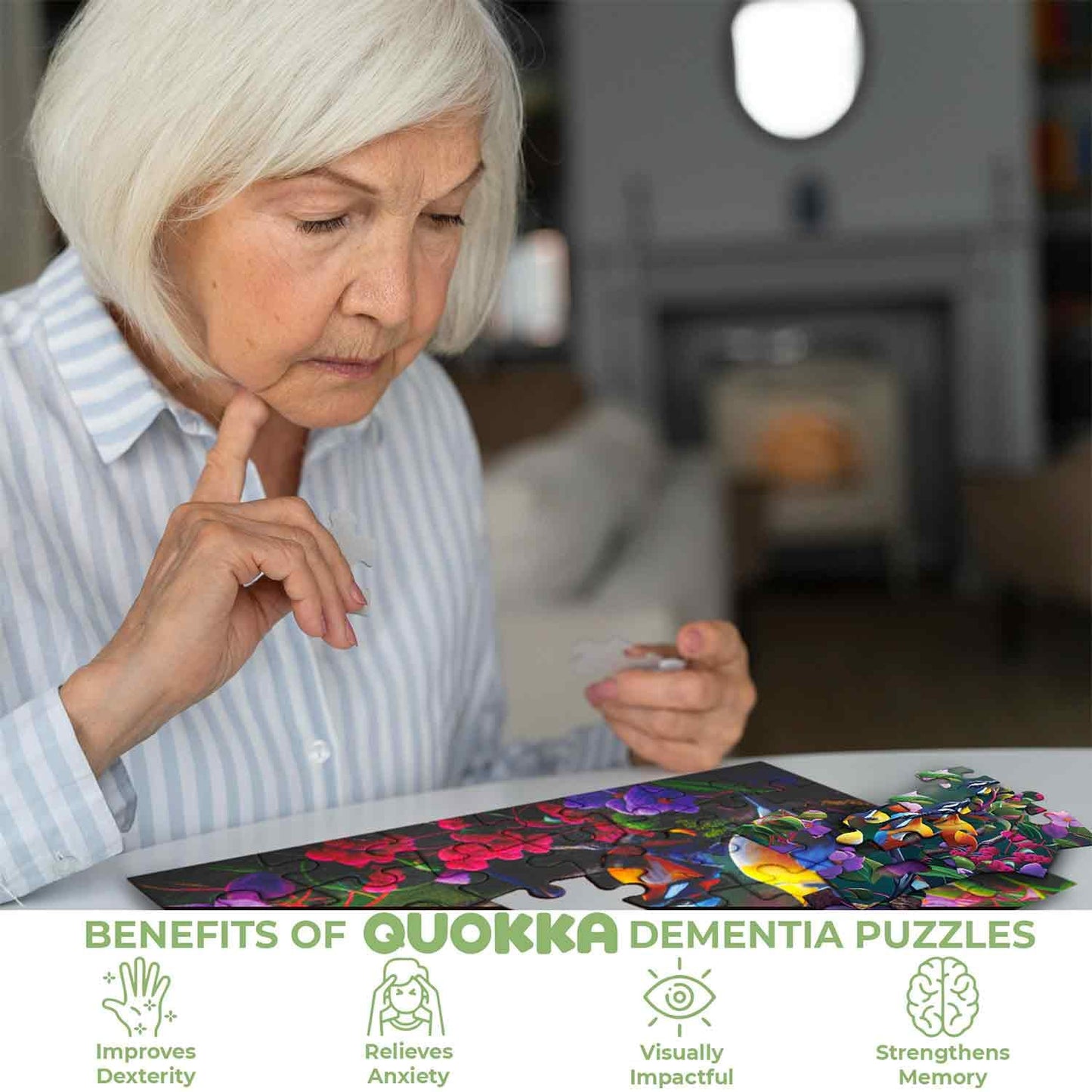 QUOKKA 13-Piece Dementia Puzzles for Adults — Large Piece Activities for Seniors (Cat, Dog & Birds)