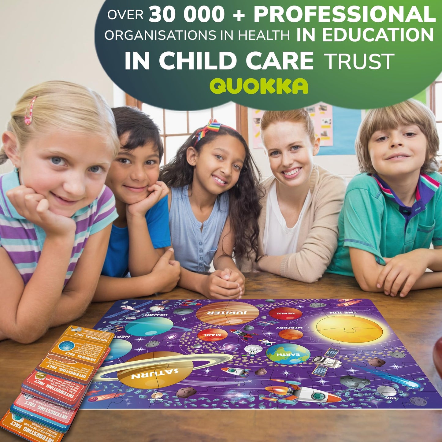QUOKKA Solar System Puzzles for Kids 4-6 – 70 Pieces, 50 Flashcards & Planet-Shaped Jigsaw