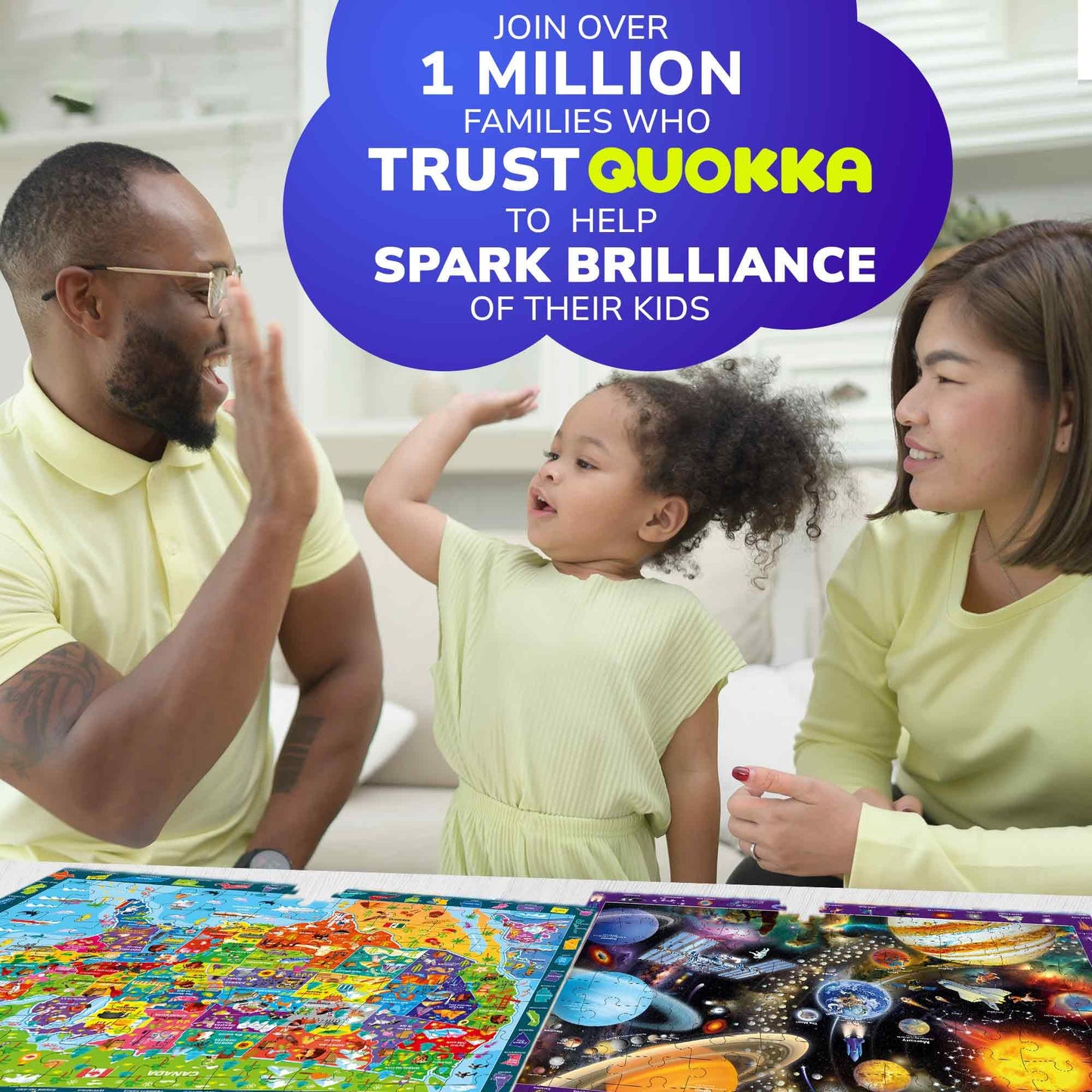 QUOKKA 100-Piece Puzzles for Kids (4-6) – 3-Puzzle Set: World Map, USA Map & Solar System | Educational Floor Puzzles by QUOKKA