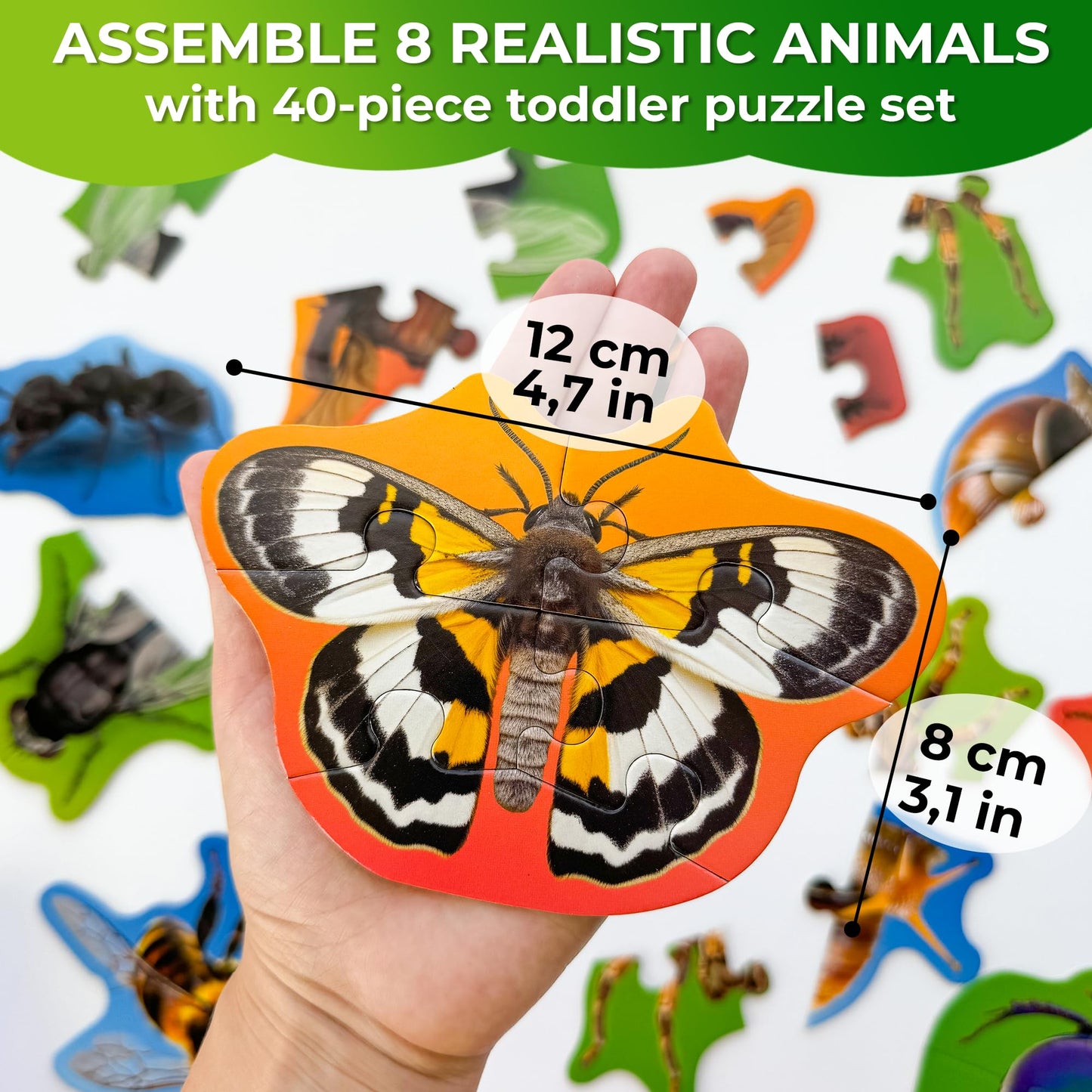 QUOKKA Toddler Puzzles 2-4 | Large Floor Puzzles with 8 Realistic Animals – 40 Pieces, Extra Thick Cardboard