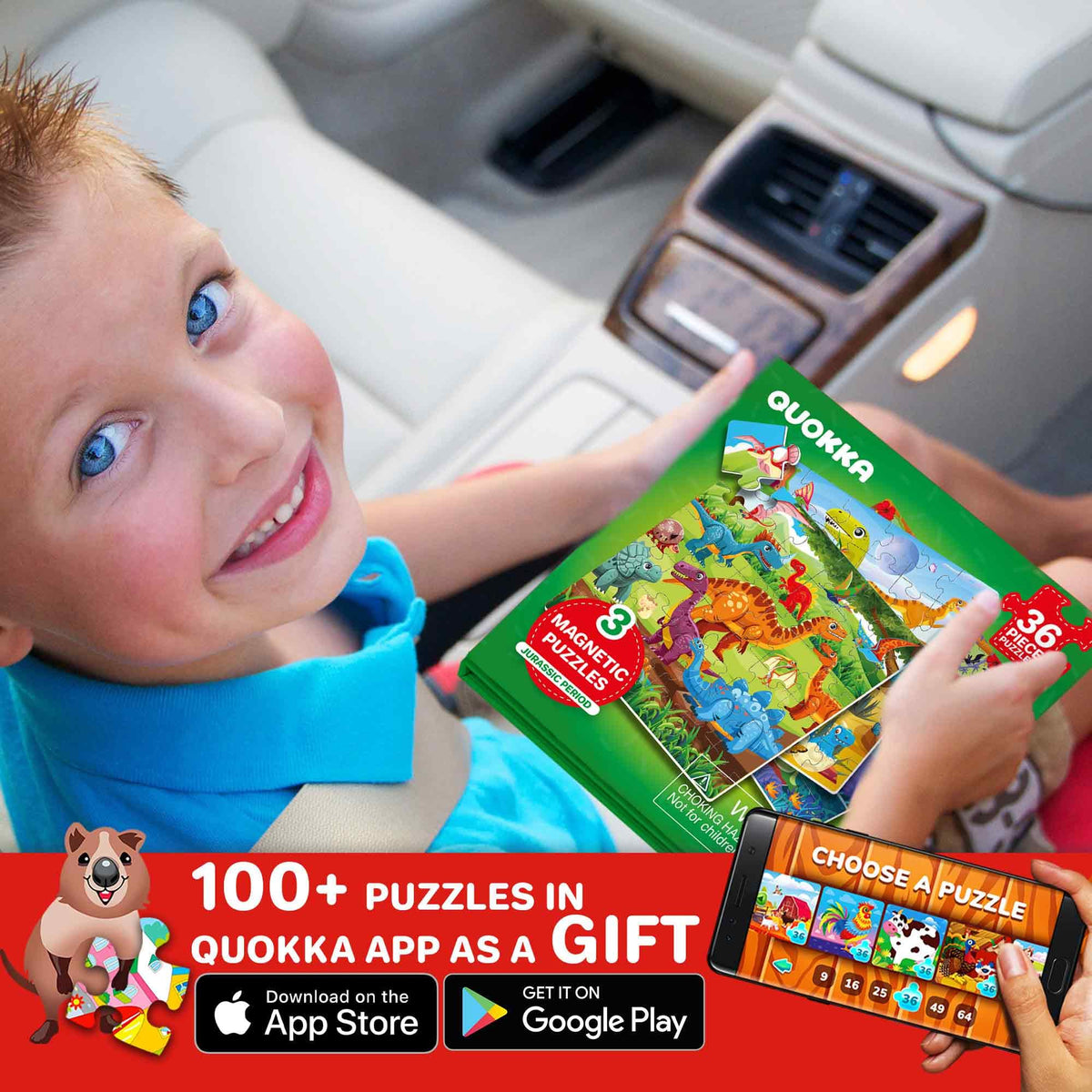 QUOKKA Travel Magnetic Puzzles for Toddlers – Dino Game with 30+ Magnets