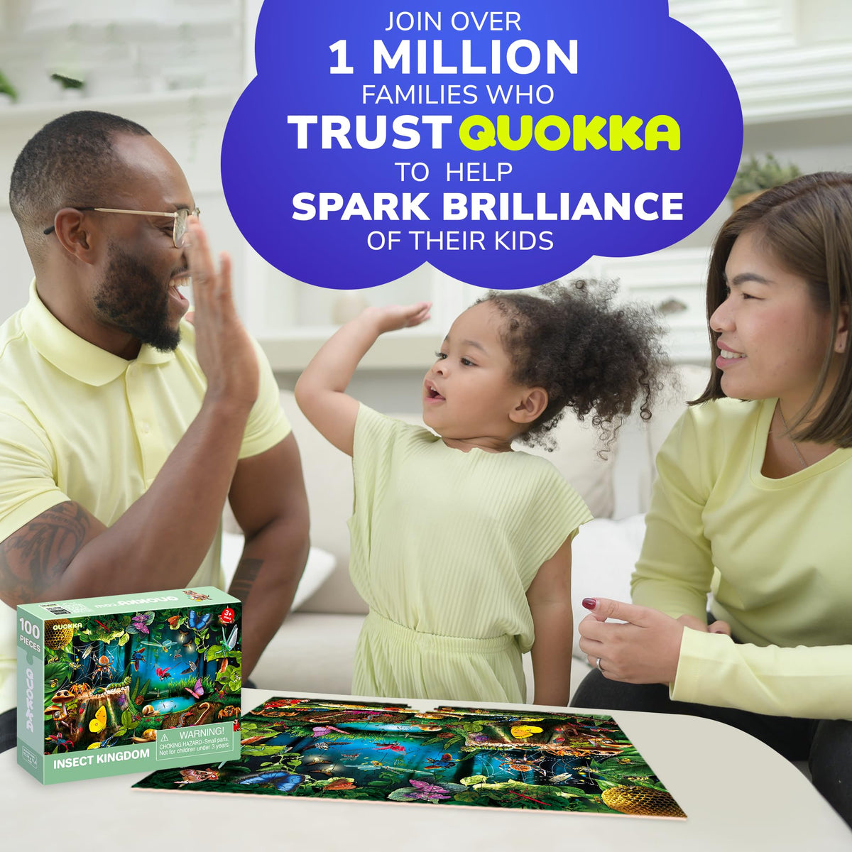 QUOKKA 100 Piece Puzzle for Kids 4-8 – Bugs & Forest Animals Floor Puzzle Set