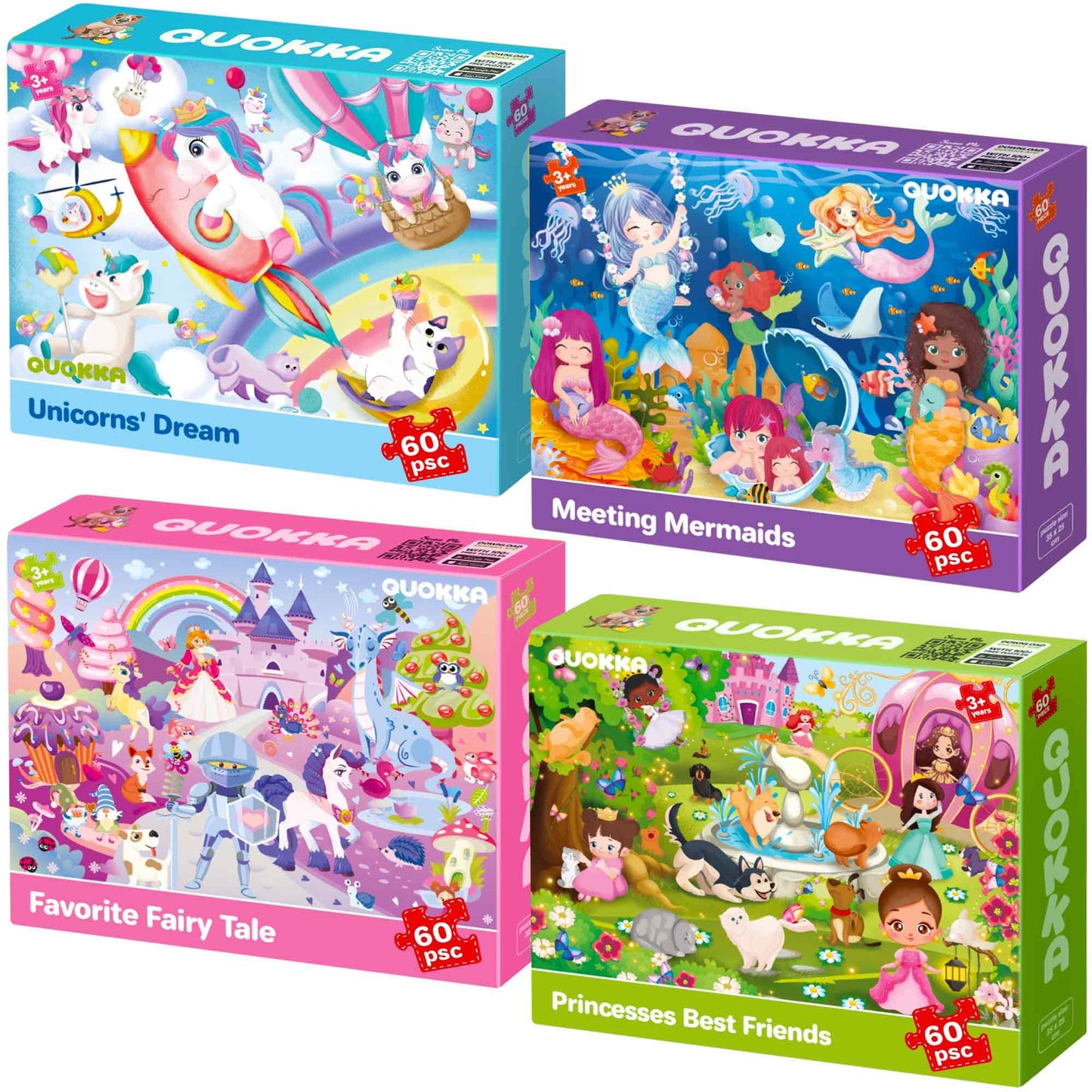 QUOKKA Puzzles for Kids 4-6 — 4x60-Piece Unicorn & Animal Jigsaw Puzzles