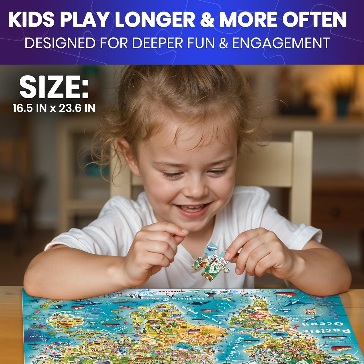QUOKKA 100 Puzzles for Kids 4-6 & 5-8: Glow-in-the-Dark USA Map, World Map & Solar System Floor Puzzles