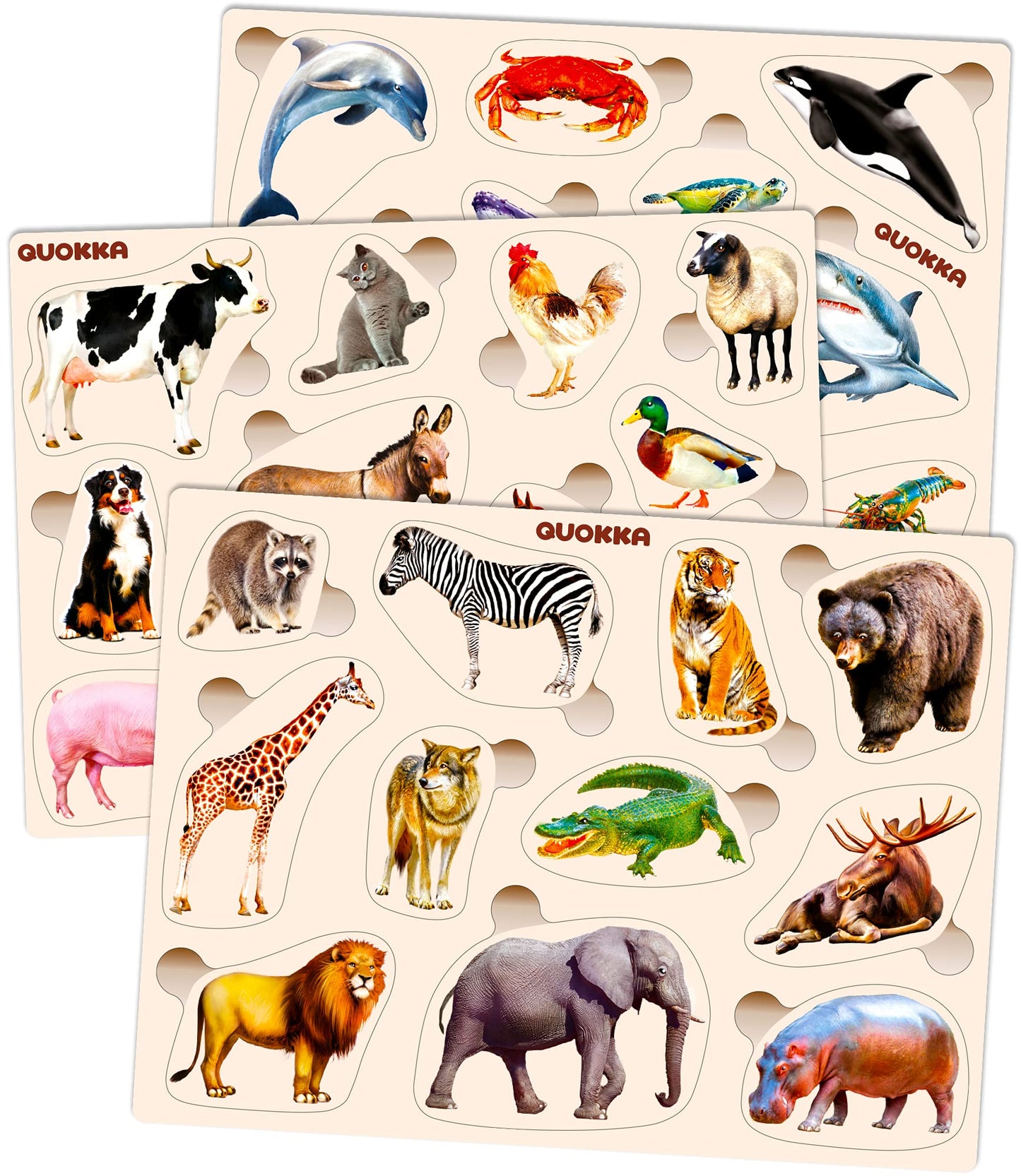 QUOKKA Wooden Puzzles for Toddlers 1-3 - 3xSET Montessori Animal Puzzles