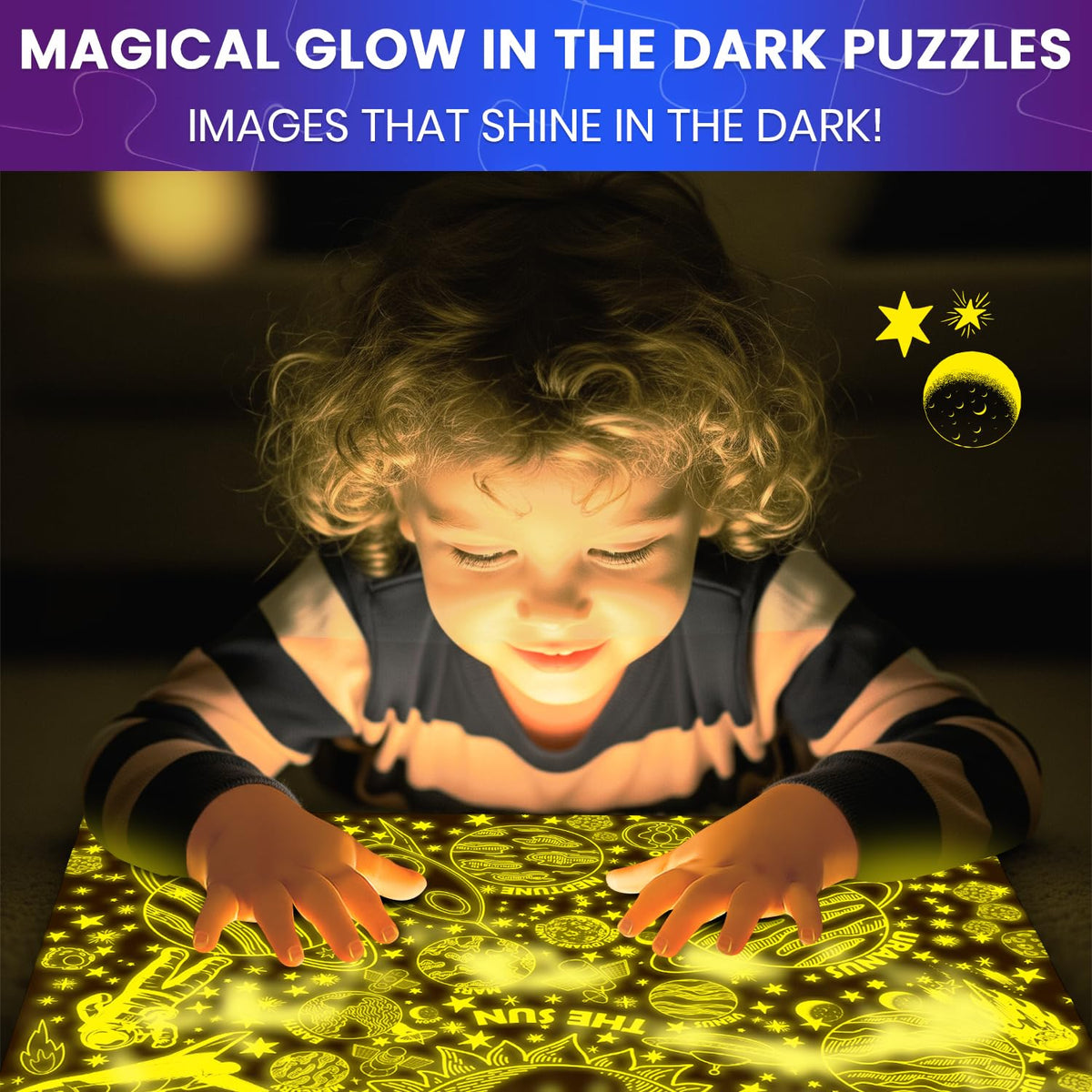 QUOKKA 100 Puzzles for Kids 4-6 & 5-8: Glow-in-the-Dark USA Map, World Map & Solar System Floor Puzzles