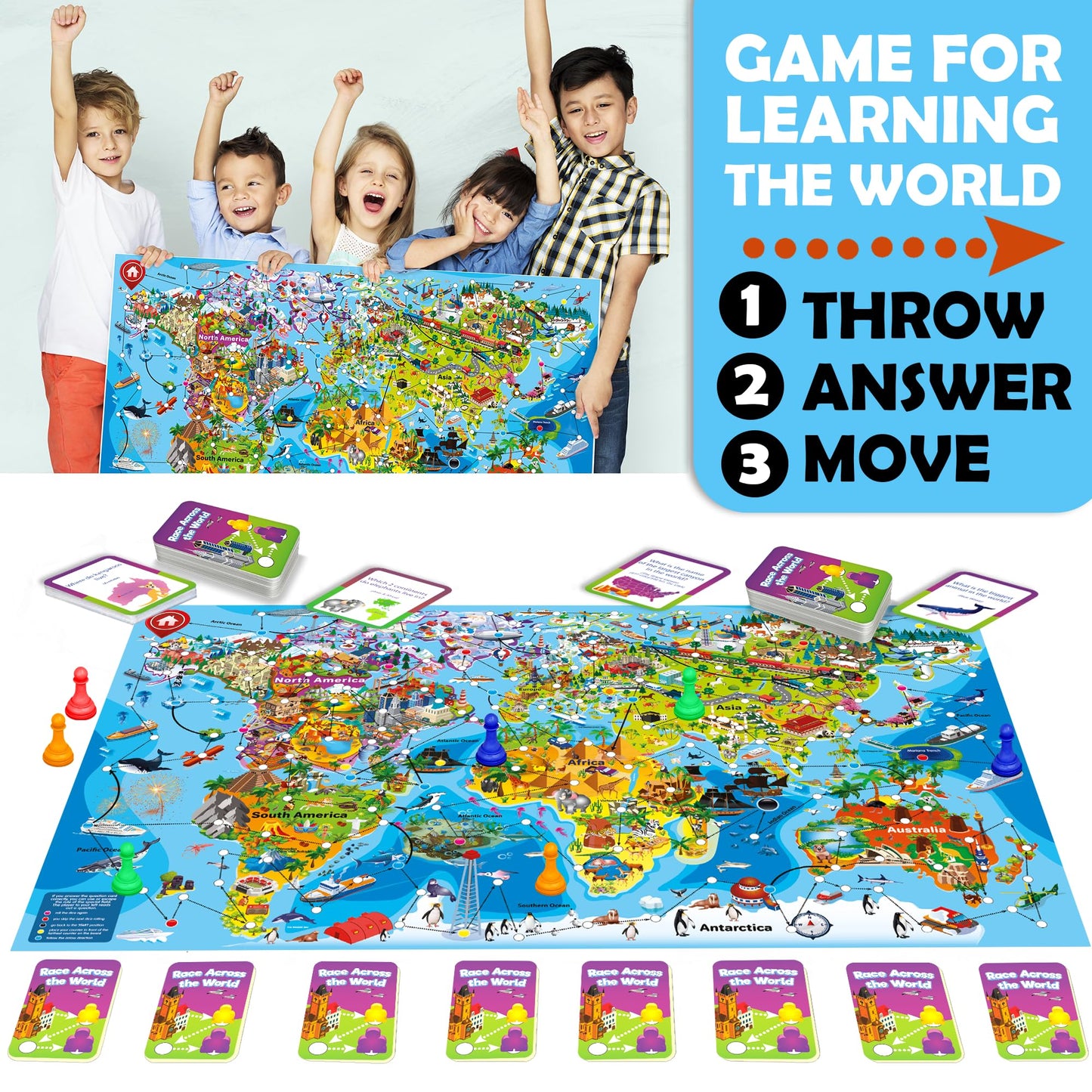 QUOKKA World Race Board Game - Geography & Culture for Ages 6-12 and Family Fun