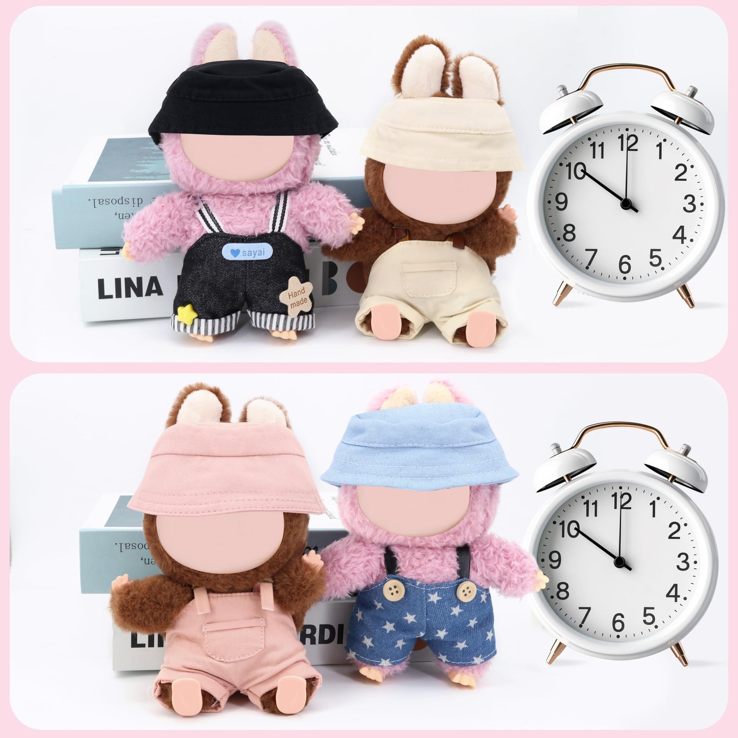 QUPIVA 15-17cm Doll Clothes Set with Adjustable Straps & Cute Hat – Pink Summer Overalls for 17cm Doll