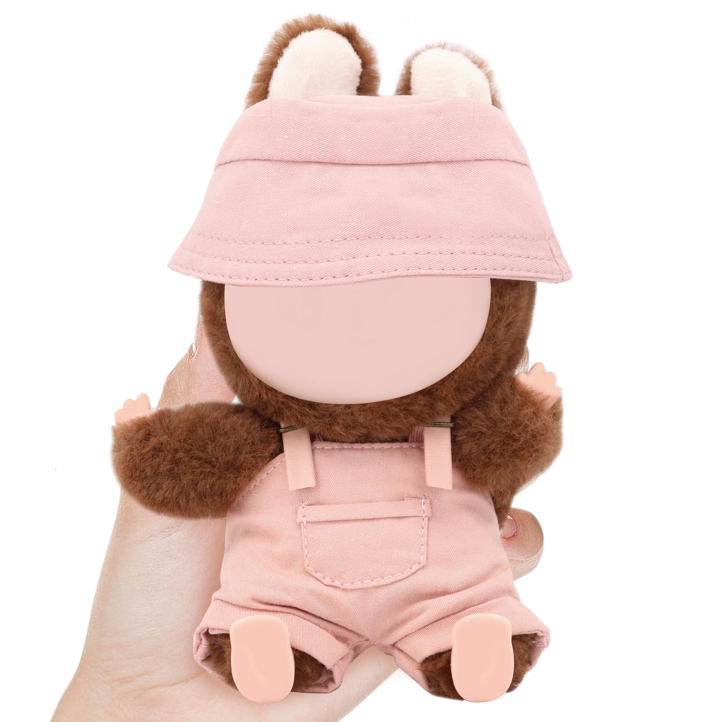QUPIVA 15-17cm Doll Clothes Set with Adjustable Straps & Cute Hat – Pink Summer Overalls for 17cm Doll