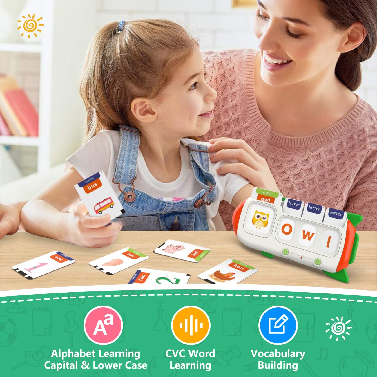 QuTZ Talking Flash Cards – CVC Word Spelling Games for Preschoolers | 107 Words, 15 Themes