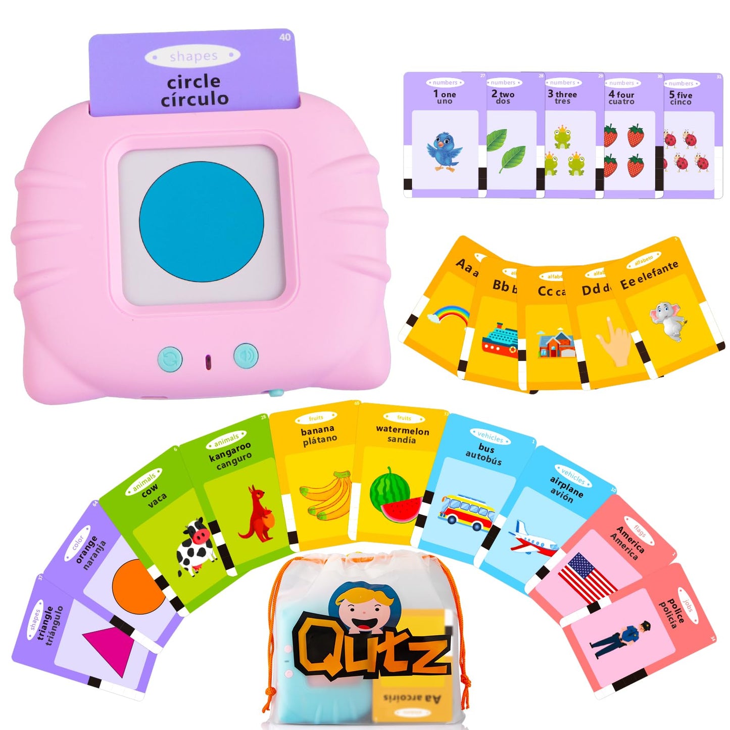 QuTZ ABC Learning Flash Cards for Toddlers – Bilingual Spanish/English