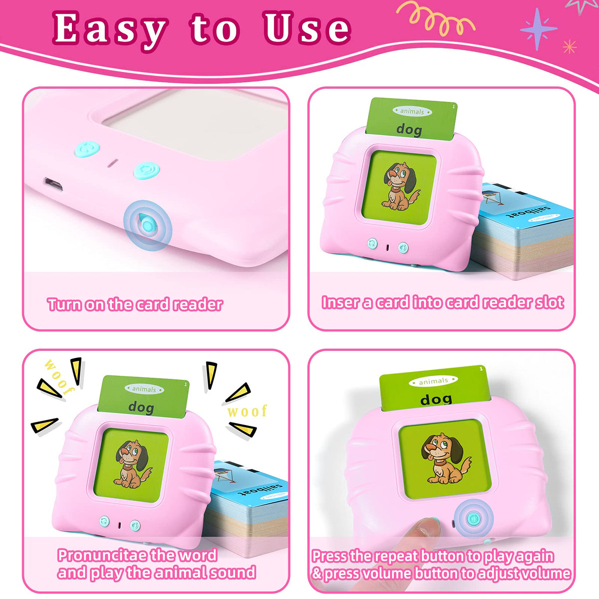 QuTZ ABC Learning Flash Cards for Toddlers 2-4 | 248 Talking Cards (Pink)