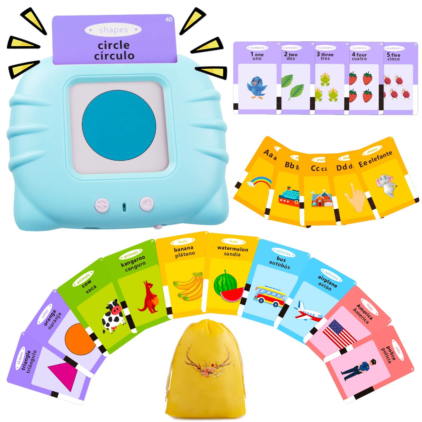QuTZ ABC Learning Flash Cards for Toddlers (2-4) - Bilingual Spanish/English, 275 Words, 14 Themes