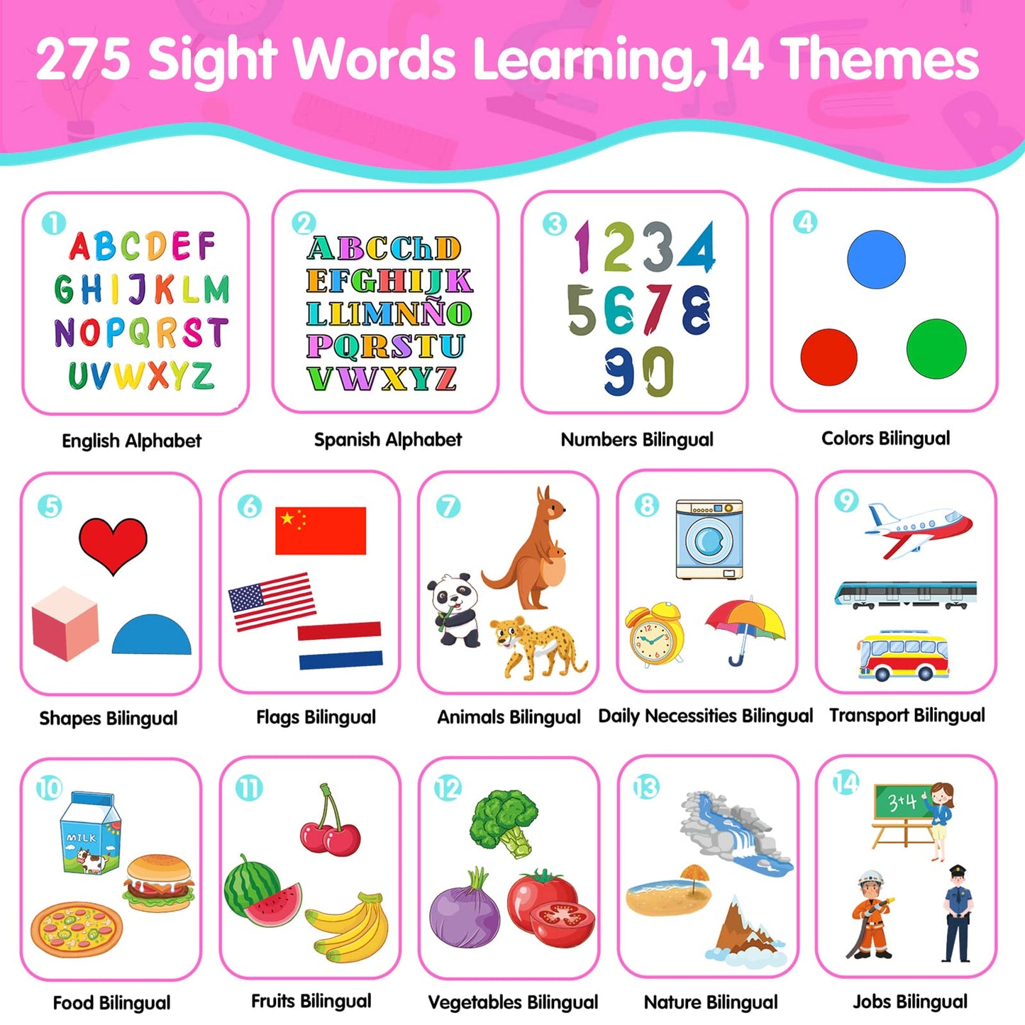 QuTZ ABC Learning Flash Cards for Toddlers – Bilingual Spanish/English