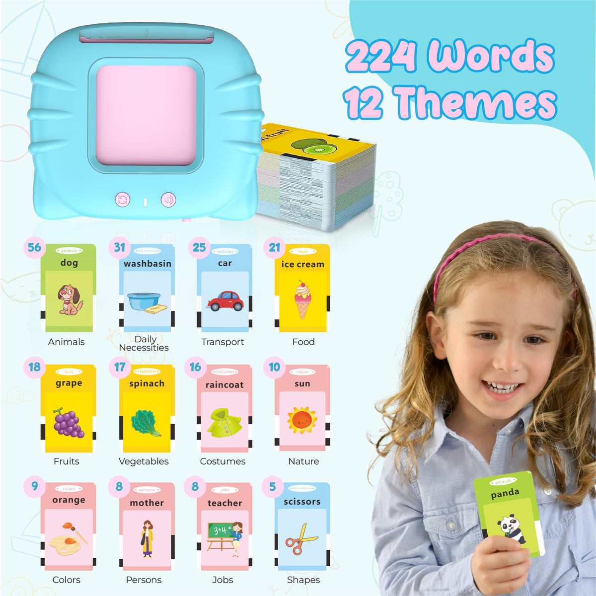 QuTZ Toddler Sight Words Flash Cards with Card Reader | 112 Double-Sided Cards, Up to 224 Words