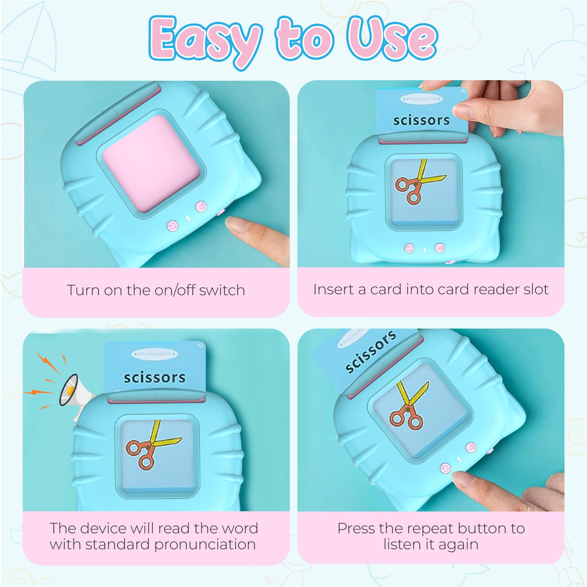QuTZ Toddler Sight Words Flash Cards with Card Reader | 112 Double-Sided Cards, Up to 224 Words