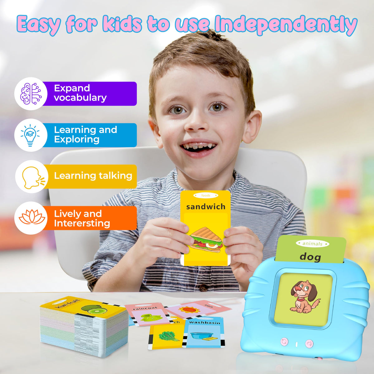 QuTZ Toddler Sight Words Flash Cards with Card Reader | 112 Double-Sided Cards, Up to 224 Words