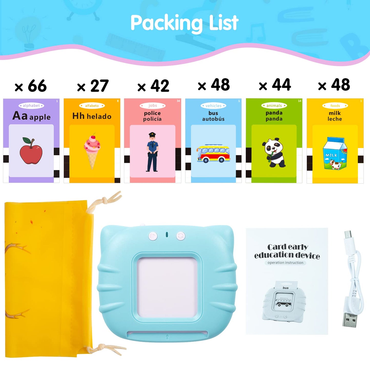 QuTZ ABC Learning Flash Cards for Toddlers (2-4) - Bilingual Spanish/English, 275 Words, 14 Themes