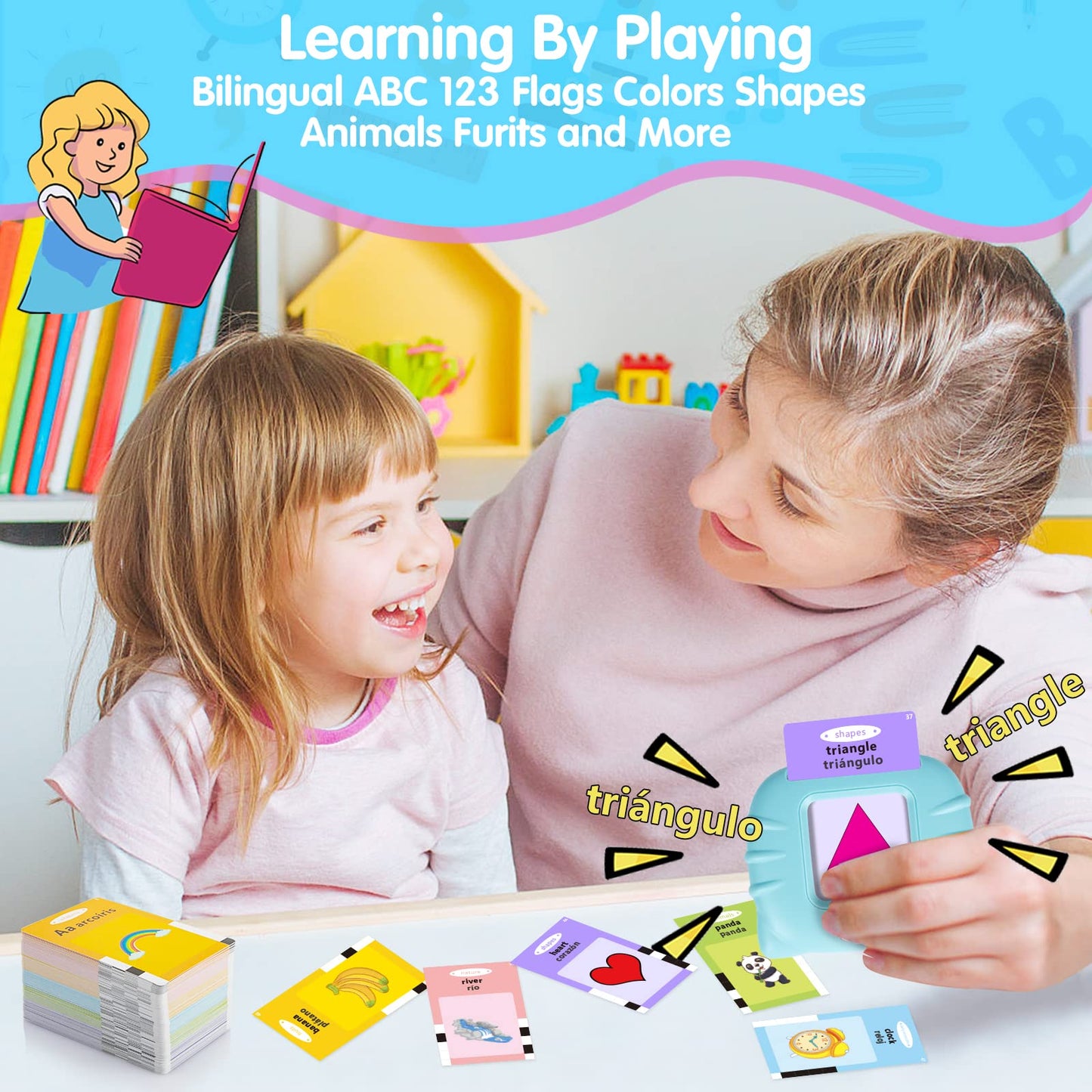 QuTZ ABC Learning Flash Cards for Toddlers (2-4) - Bilingual Spanish/English, 275 Words, 14 Themes