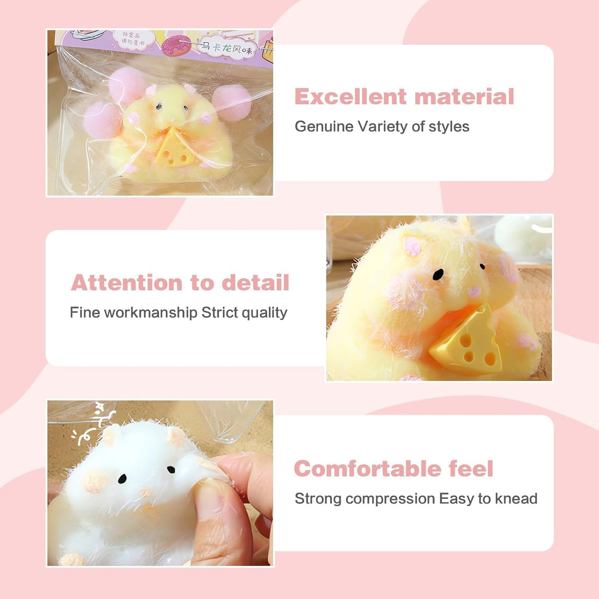 QUYIHOINM 2 Pack Taba Hamster Quiet Fidget Toys for Kids | Kawaii Stress Relief PVC Sensory Toys