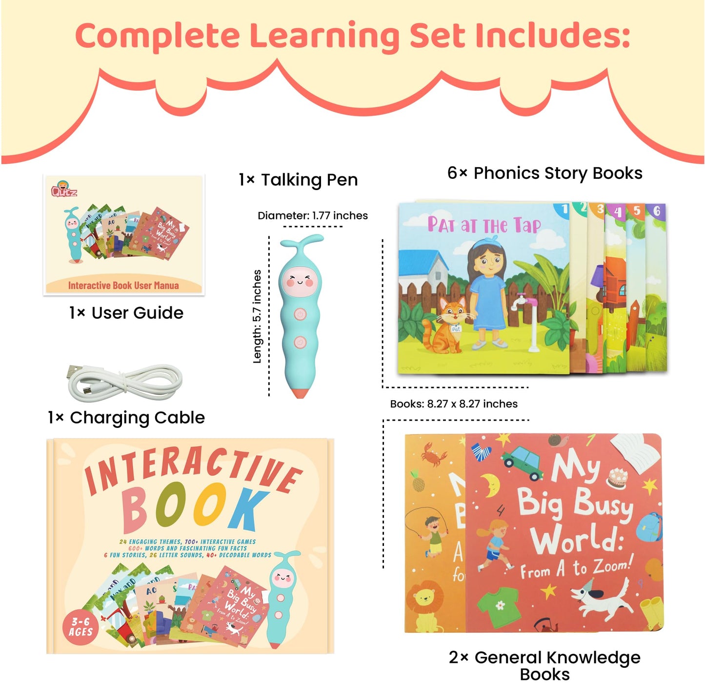 QuTZ Talking Pen Book Set – Tap-to-Read Phonics & Knowledge for Kids 3+