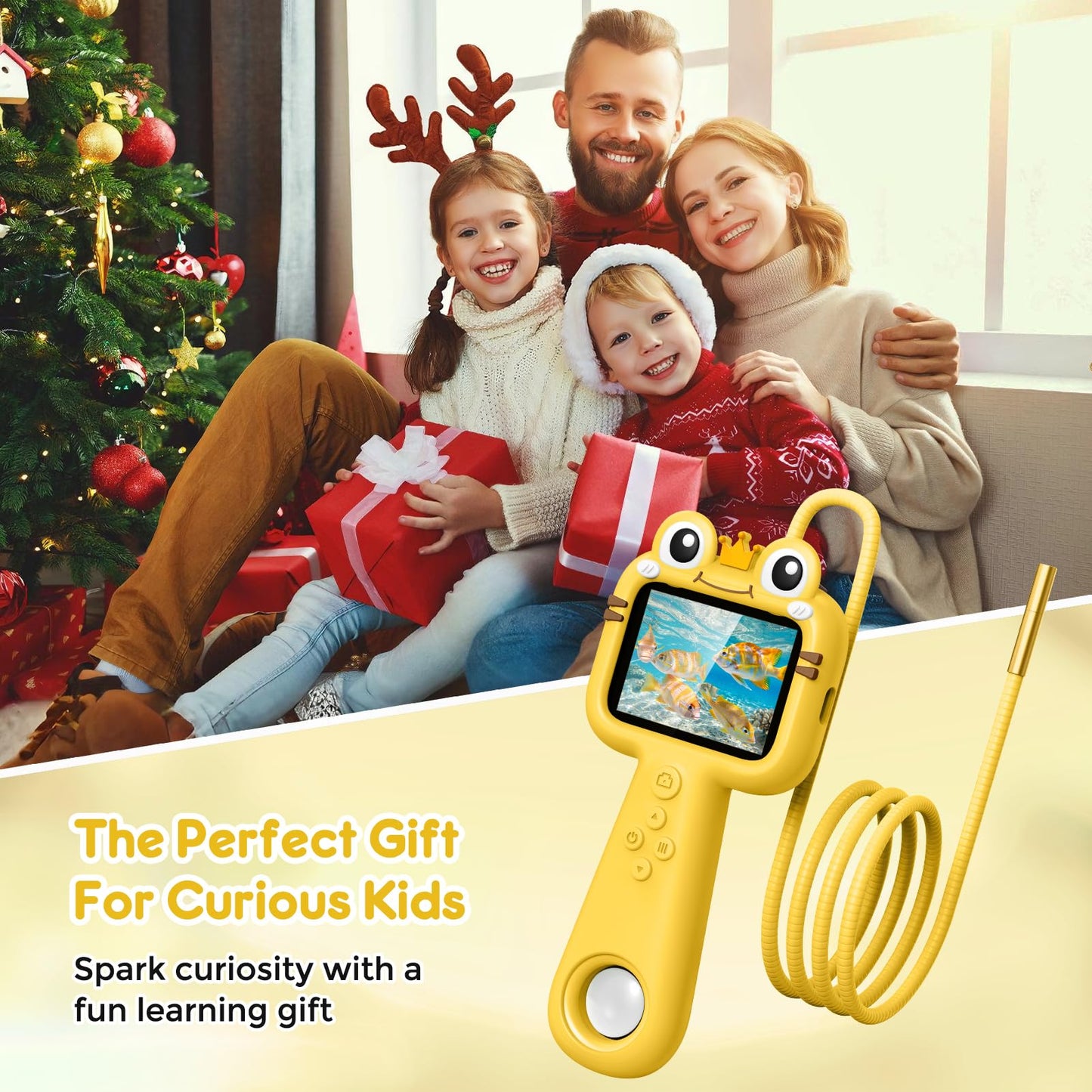 Qvireno Borescope Camera for Kids – STEM Educational Toy for Ages 4-12 | Outdoor Discovery Gift (Yellow)