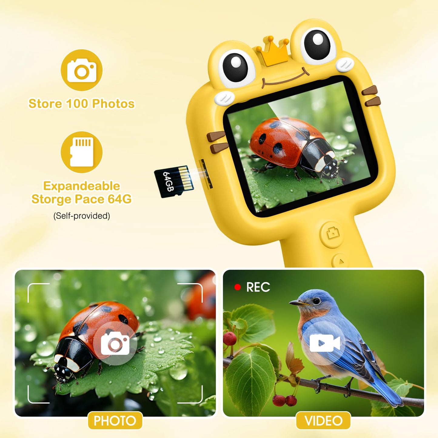 Qvireno Borescope Camera for Kids – STEM Educational Toy for Ages 4-12 | Outdoor Discovery Gift (Yellow)