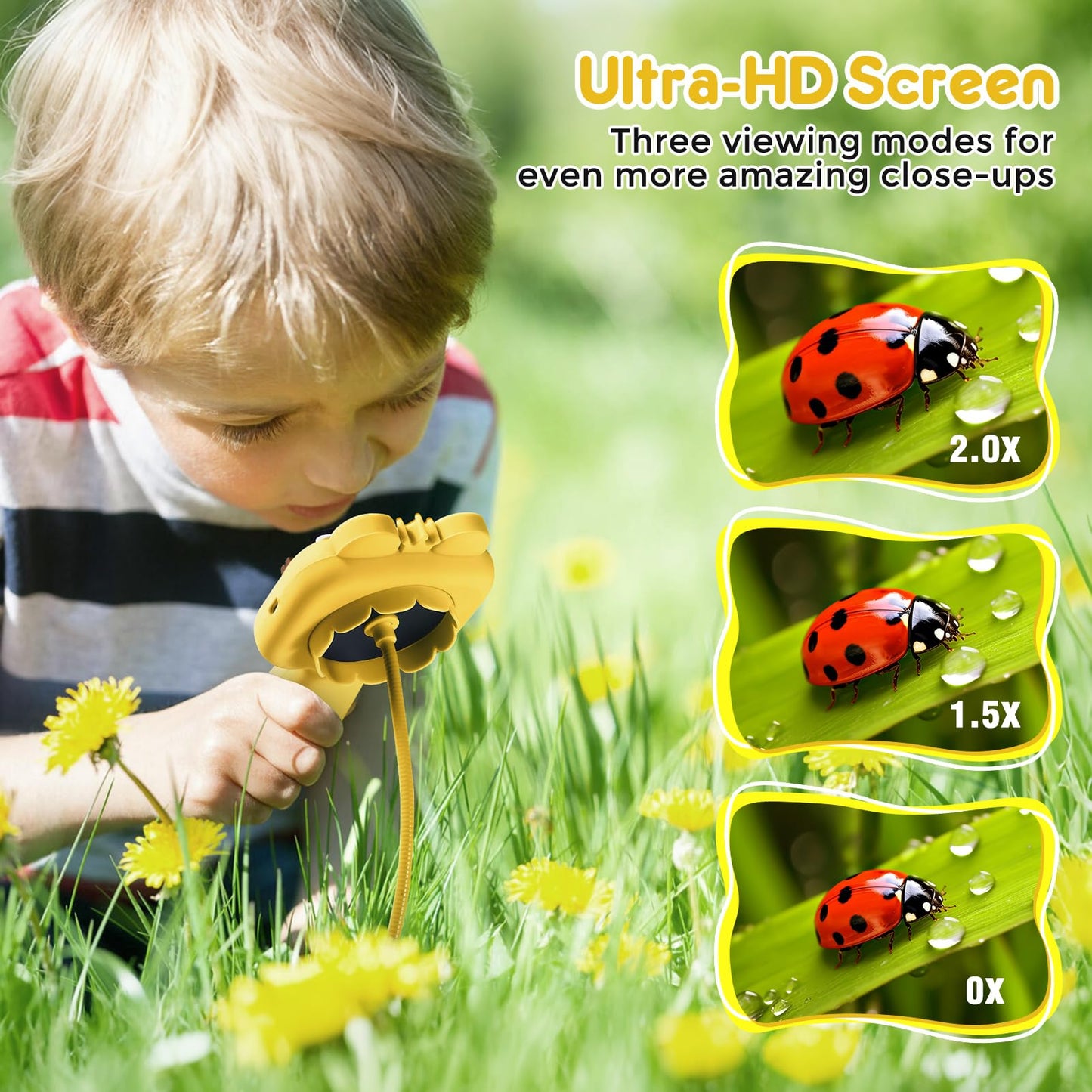 Qvireno Borescope Camera for Kids – STEM Educational Toy for Ages 4-12 | Outdoor Discovery Gift (Yellow)