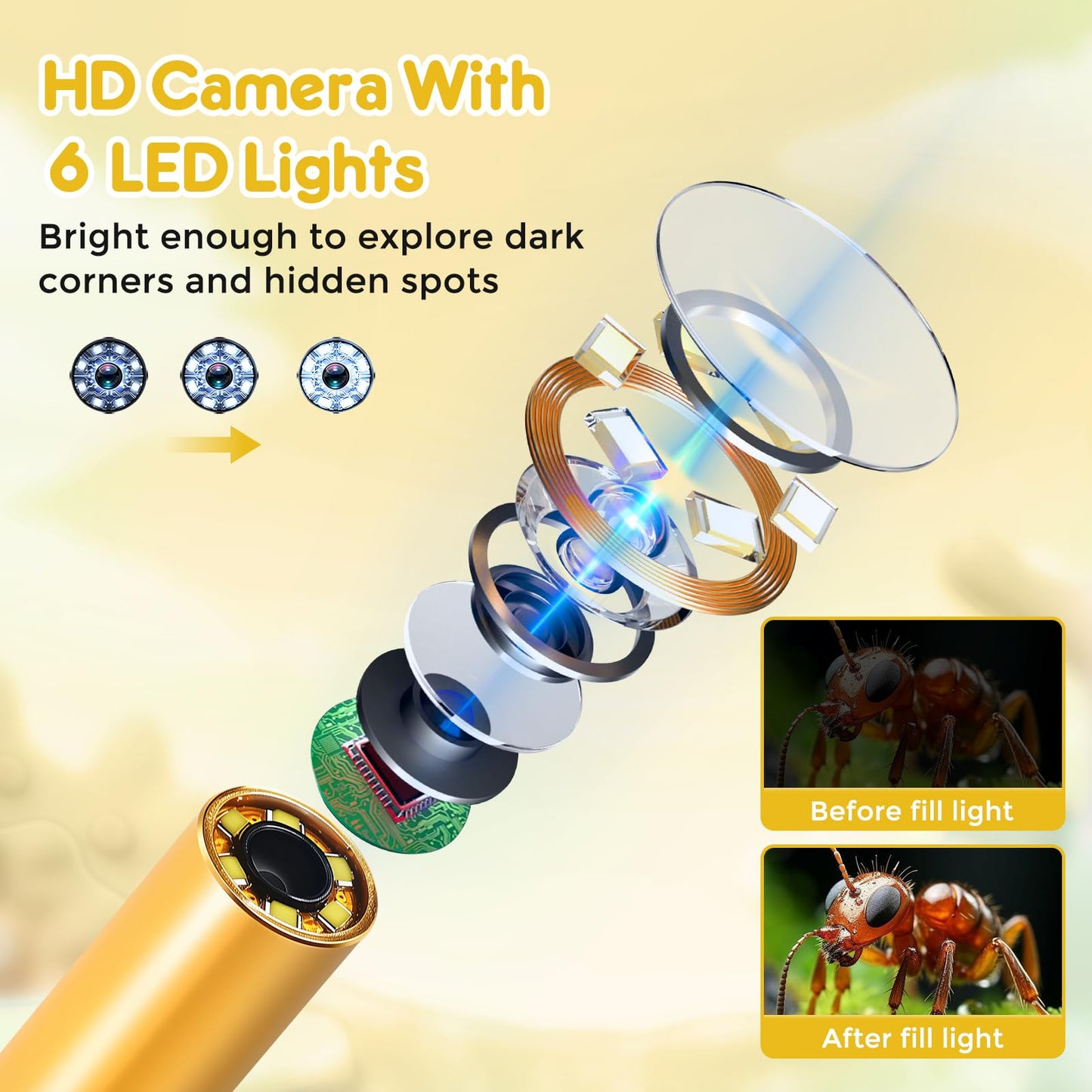 Qvireno Borescope Camera for Kids – STEM Educational Toy for Ages 4-12 | Outdoor Discovery Gift (Yellow)