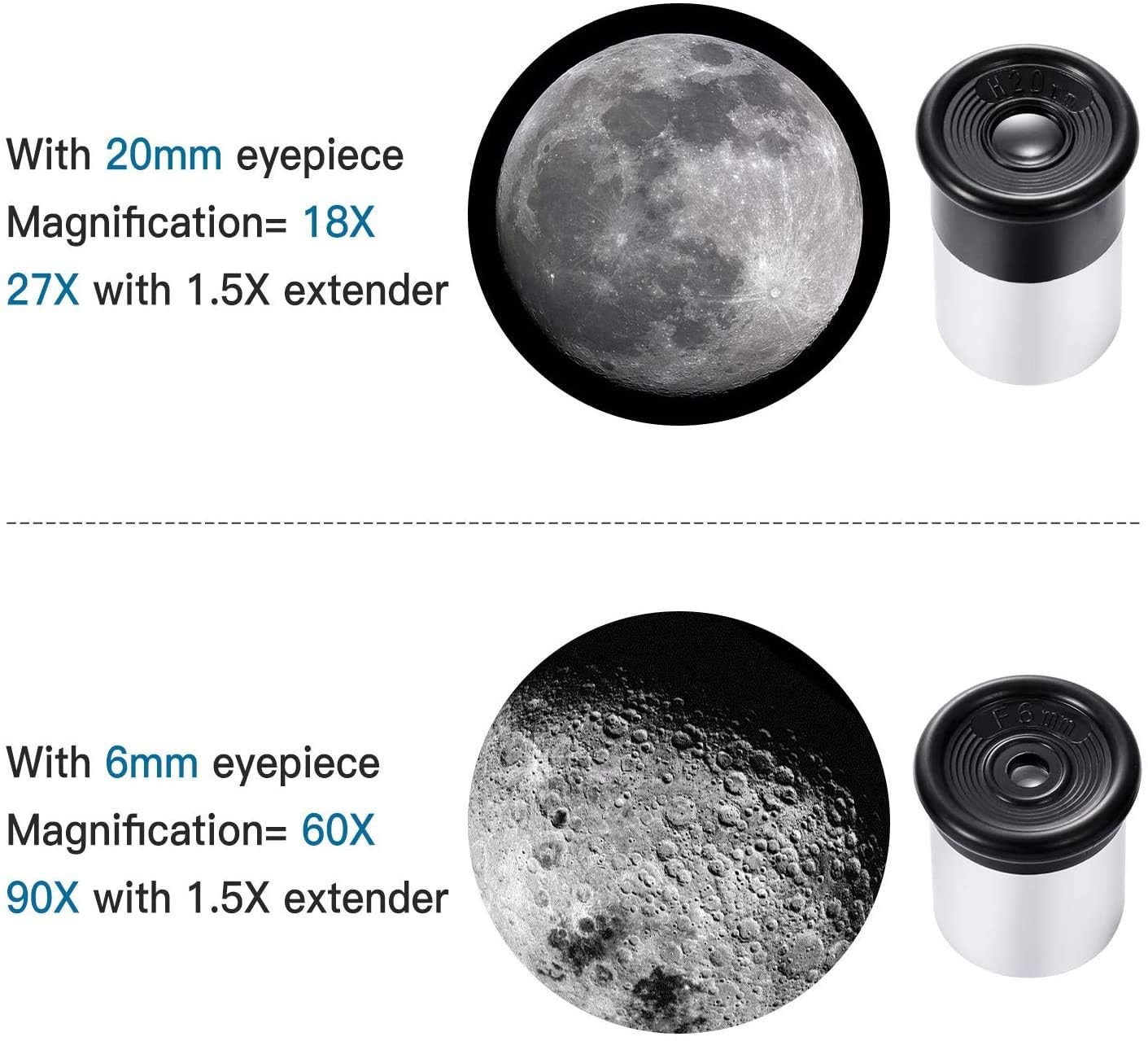 QW Telescope for Beginners and Kids – 50mm Refractor, Portable 90X Magnification, Tripod, 2 Eyepieces + 1.5X Barlow Lens