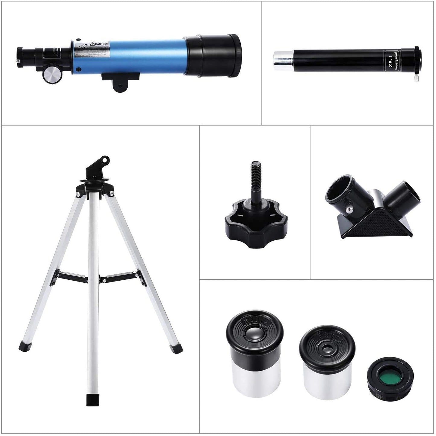 QW Telescope for Beginners and Kids – 50mm Refractor, Portable 90X Magnification, Tripod, 2 Eyepieces + 1.5X Barlow Lens