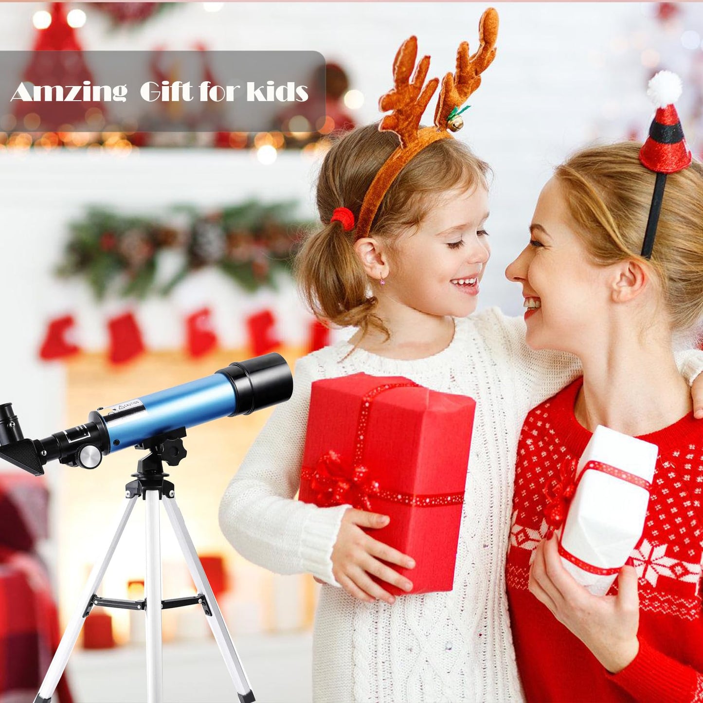 QW Telescope for Beginners and Kids – 50mm Refractor, Portable 90X Magnification, Tripod, 2 Eyepieces + 1.5X Barlow Lens