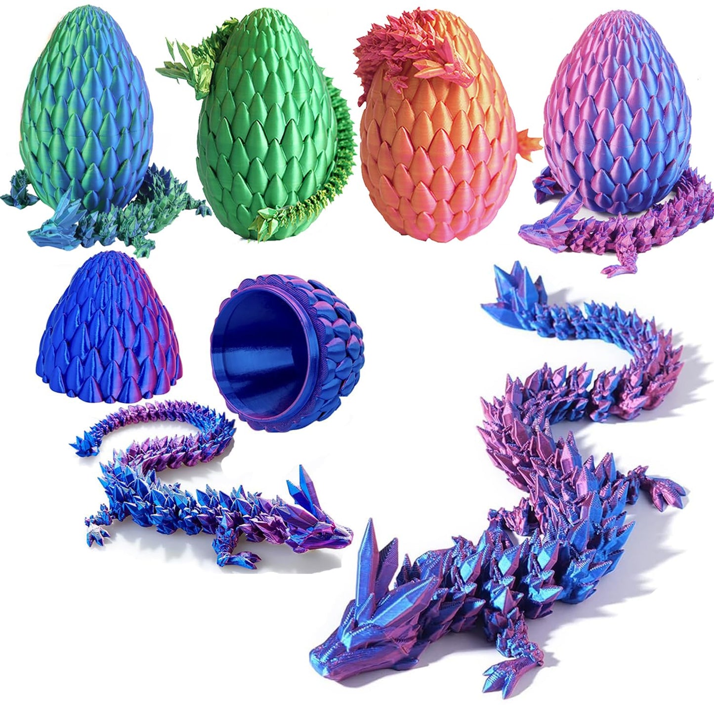 Qxbuhe 12-Inch 3D-Printed Dragon Egg | Articulated Fidget Toy & Desk Decor | Laser Purple