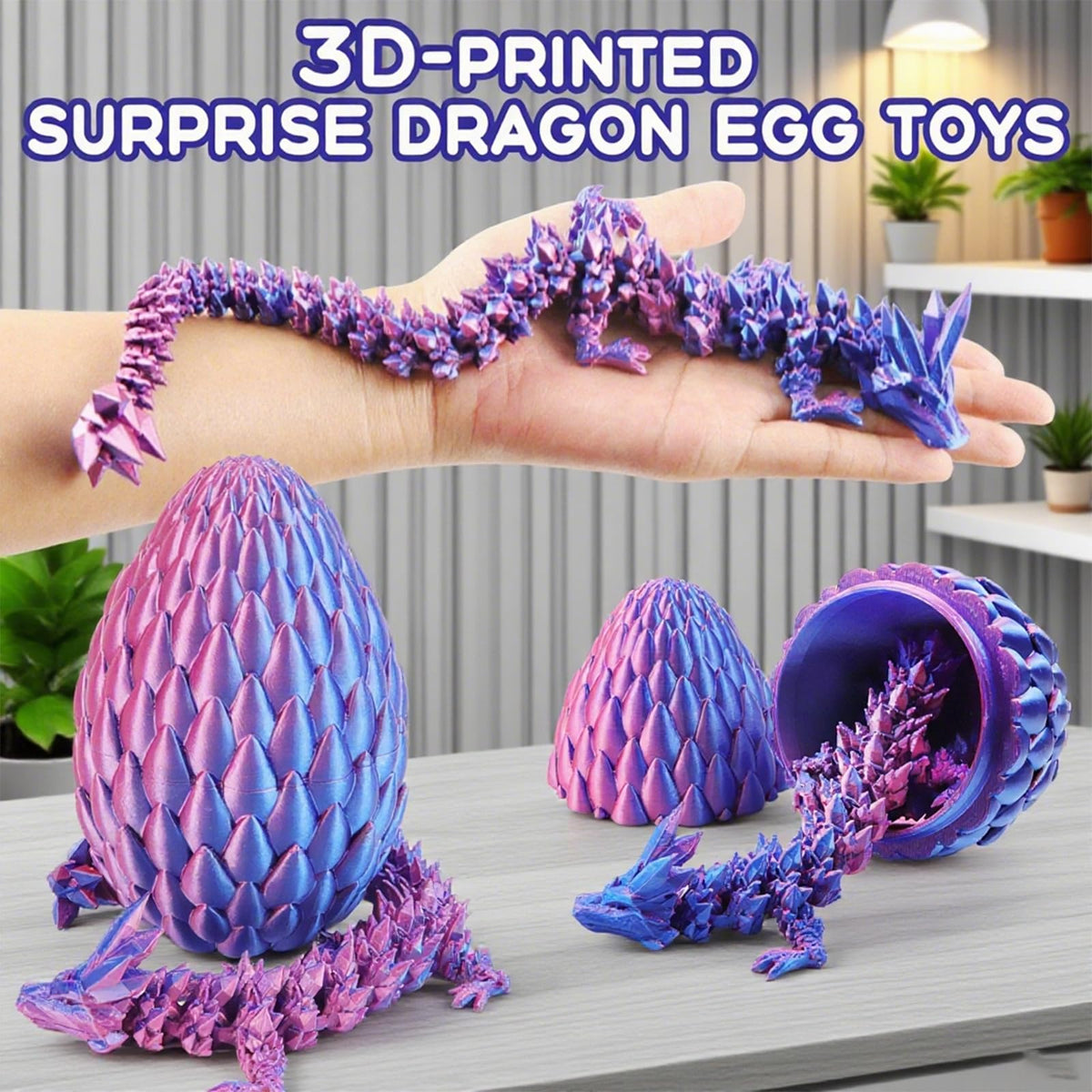Qxbuhe 12-Inch 3D-Printed Dragon Egg | Articulated Fidget Toy & Desk Decor | Laser Purple