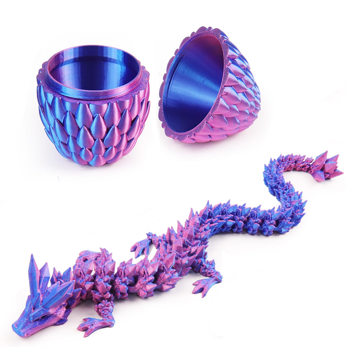 Qxbuhe 12-Inch 3D-Printed Dragon Egg | Articulated Fidget Toy & Desk Decor | Laser Purple