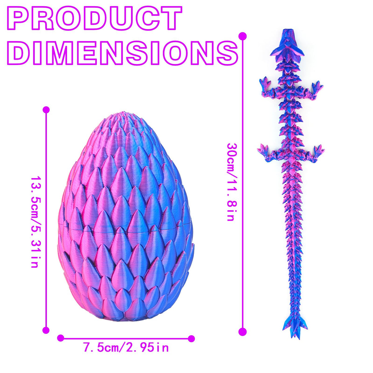 Qxbuhe 12-Inch 3D-Printed Dragon Egg | Articulated Fidget Toy & Desk Decor | Laser Purple