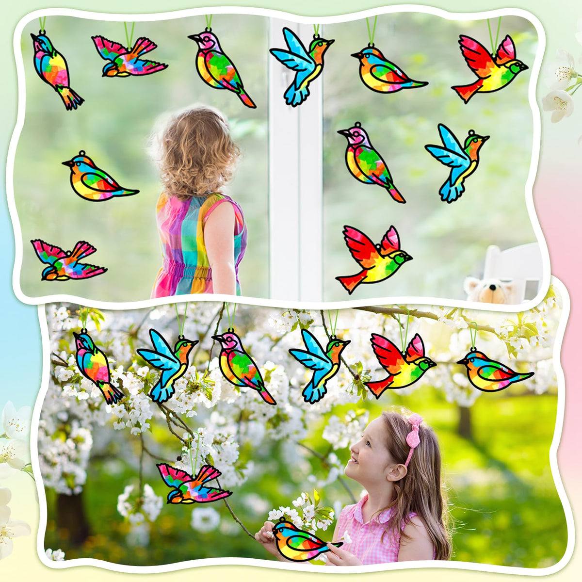 Qyeahkj 36-Set Bird Suncatchers Craft Kit for Kids - DIY Window Decor & Party Activities