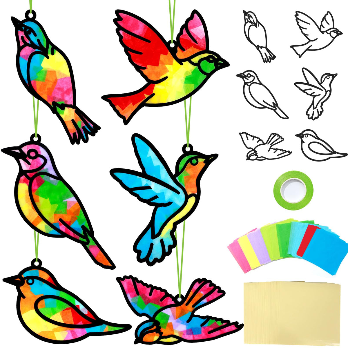 Qyeahkj 36-Set Bird Suncatchers Craft Kit for Kids - DIY Window Decor & Party Activities