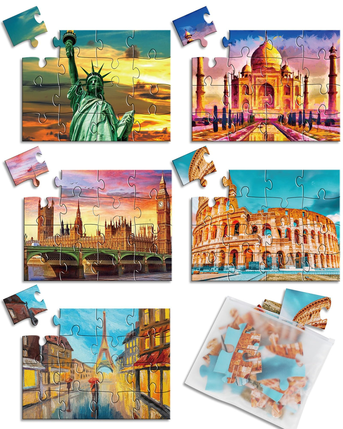 Qyeahkj 5 Packs 16-Piece Large Jigsaw Puzzles for Alzheimer’s — Construction Theme Memory Games for Adults