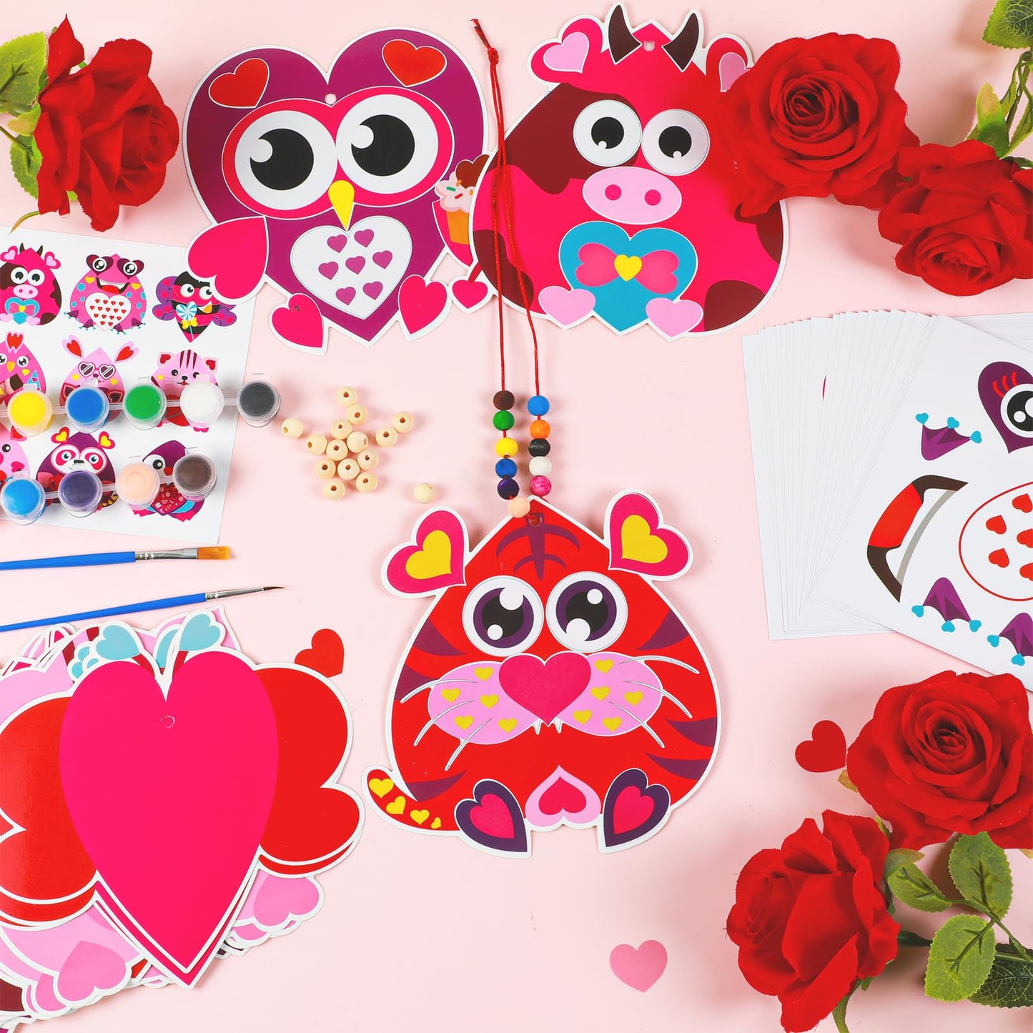 Qyeahkj 36 Sets Valentines Heart Crafts Kit for Kids — DIY Necklaces, Ornaments & Classroom Activities