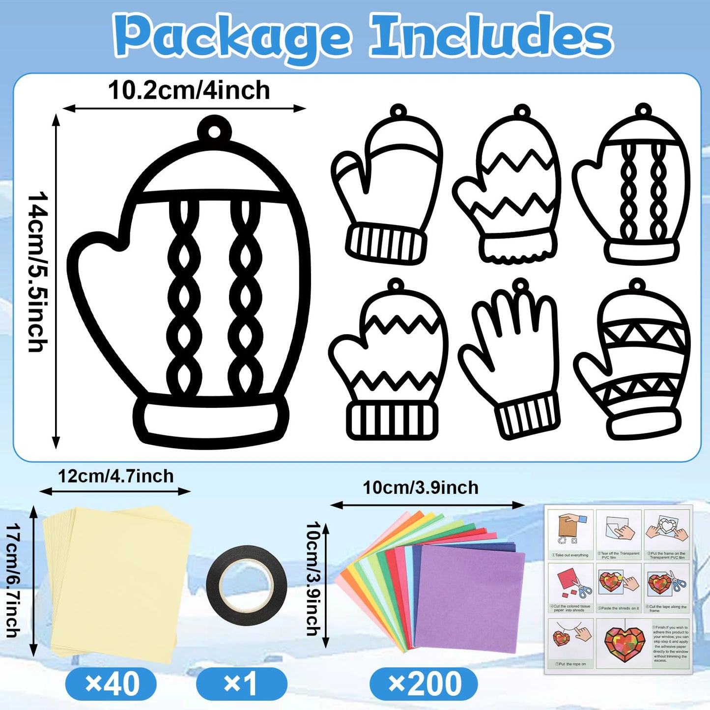 Qyeahkj 36-set Winter Glove Suncatchers Crafts Kit | DIY Window Tissue Paper Ornaments for Kids