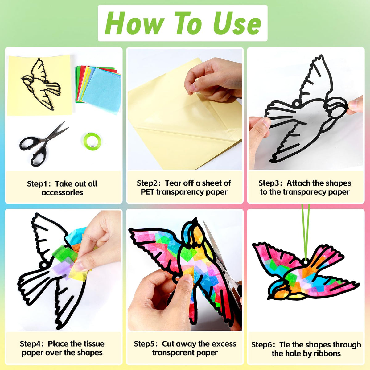 Qyeahkj 36-Set Bird Suncatchers Craft Kit for Kids - DIY Window Decor & Party Activities