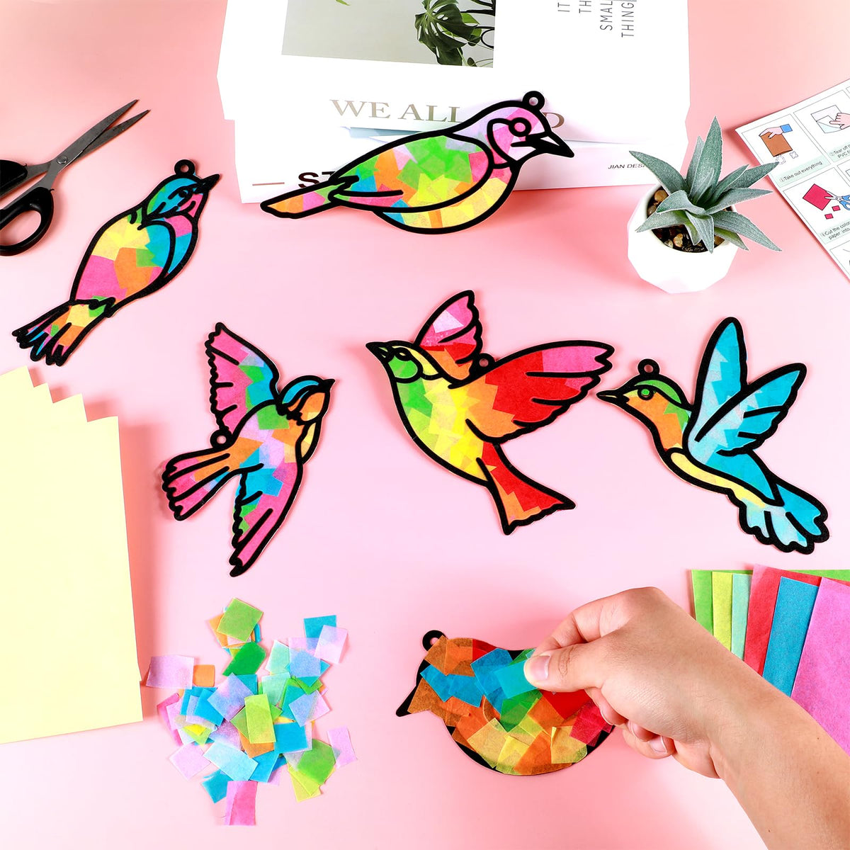 Qyeahkj 36-Set Bird Suncatchers Craft Kit for Kids - DIY Window Decor & Party Activities