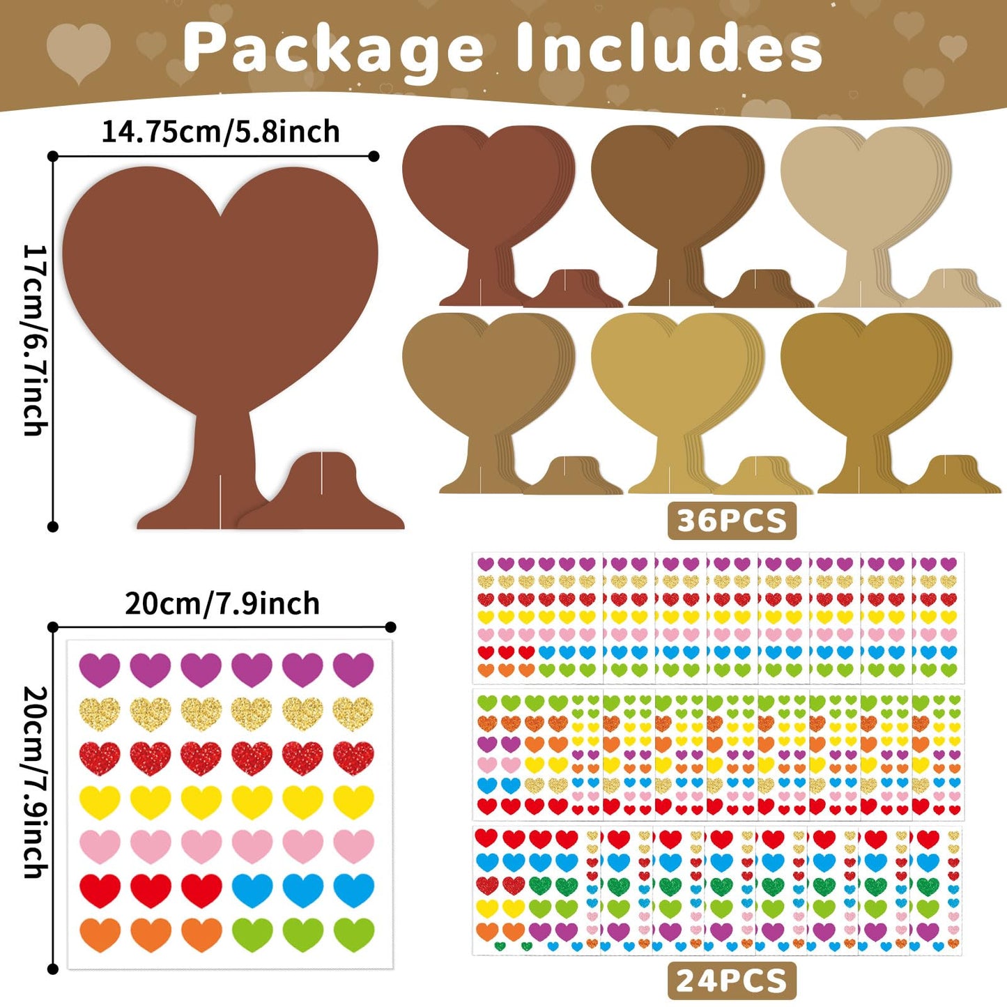 Qyeahkj 980-Piece Valentines Heart Tree Craft Kit — DIY Self-Adhesive Heart Stickers for Kids, Classroom & Home (36 Sets)